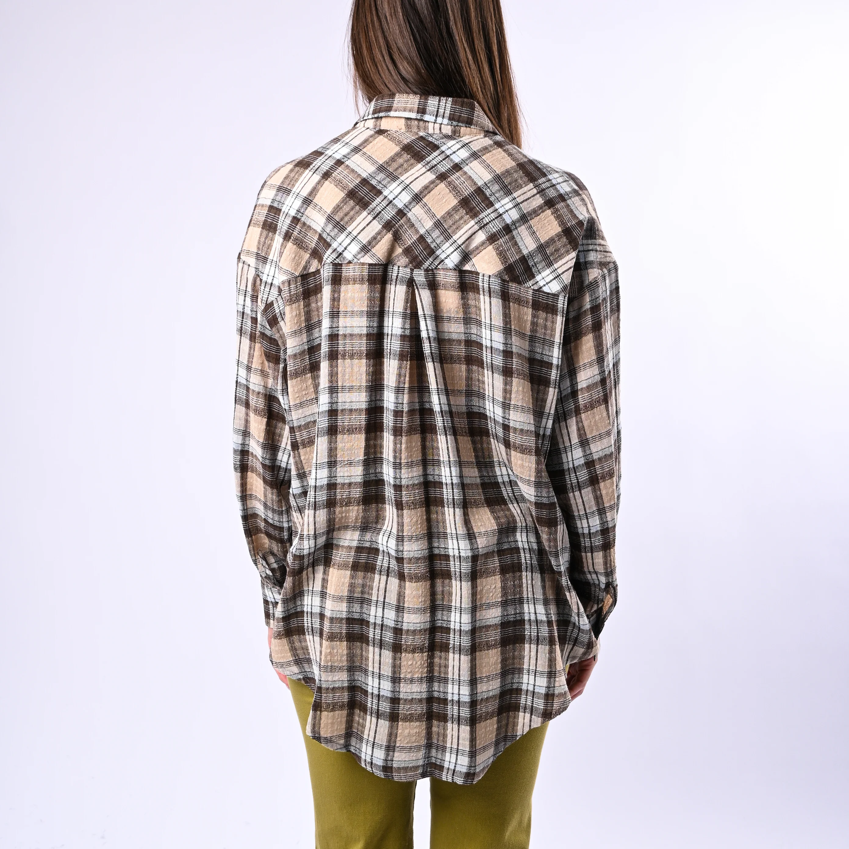 MOTEL - CAMICIA A QUADRI VISCOSA/COTONE ART.S26C3845 - MORO/BEIGE - Image 4