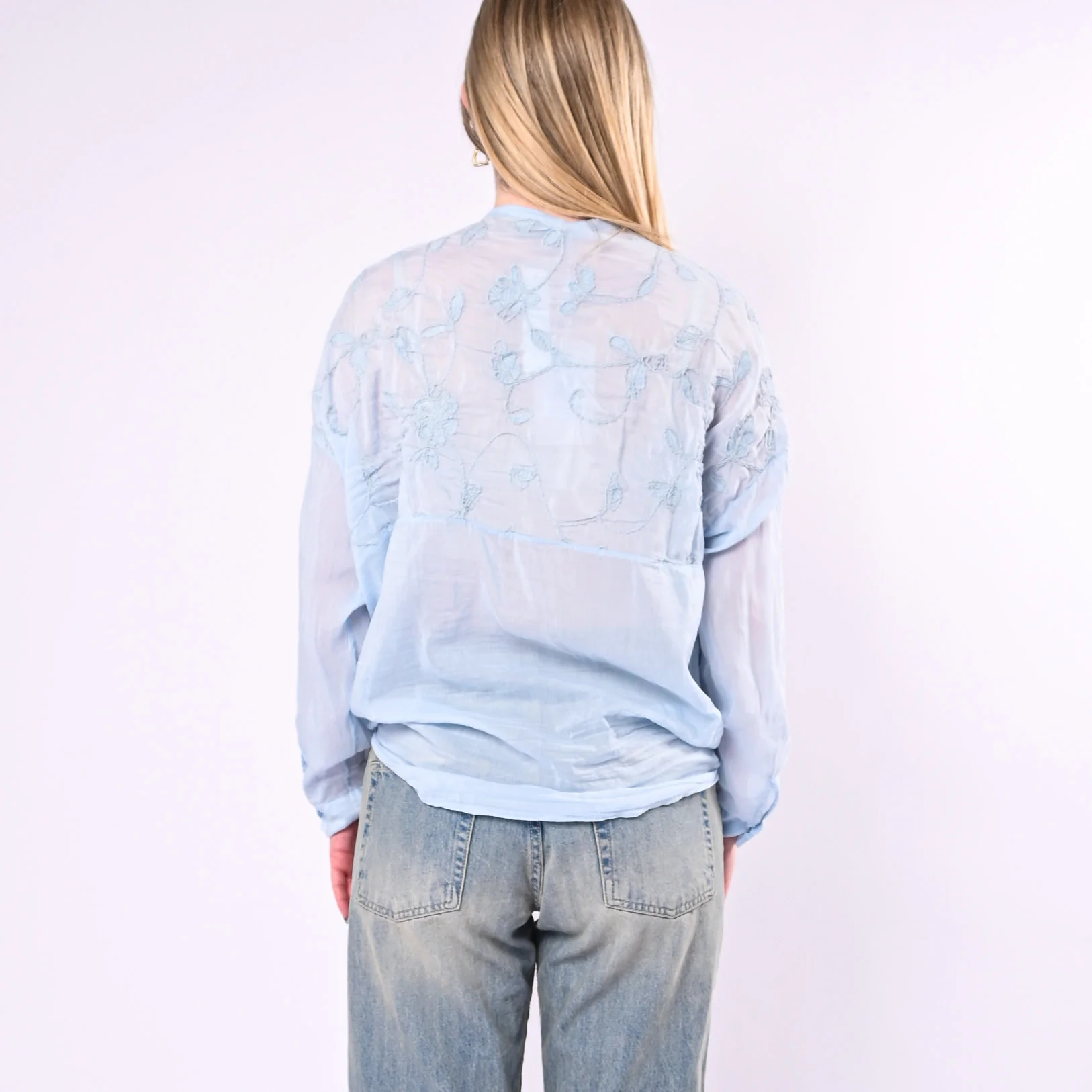 MOTEL - CAMICIA COTONE/SETA CON RICAMI FLOREALI ART.S26C346/A - AZZURRO - Image 4