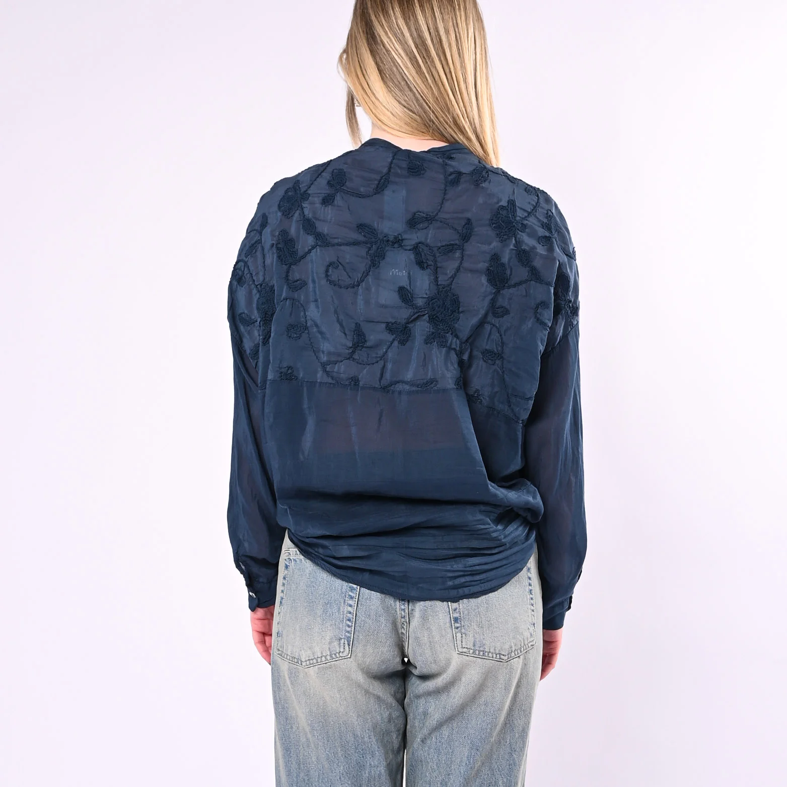 MOTEL - CAMICIA COTONE/SETA CON RICAMI FLOREALI ART.S26C346/B - BLU - Image 4