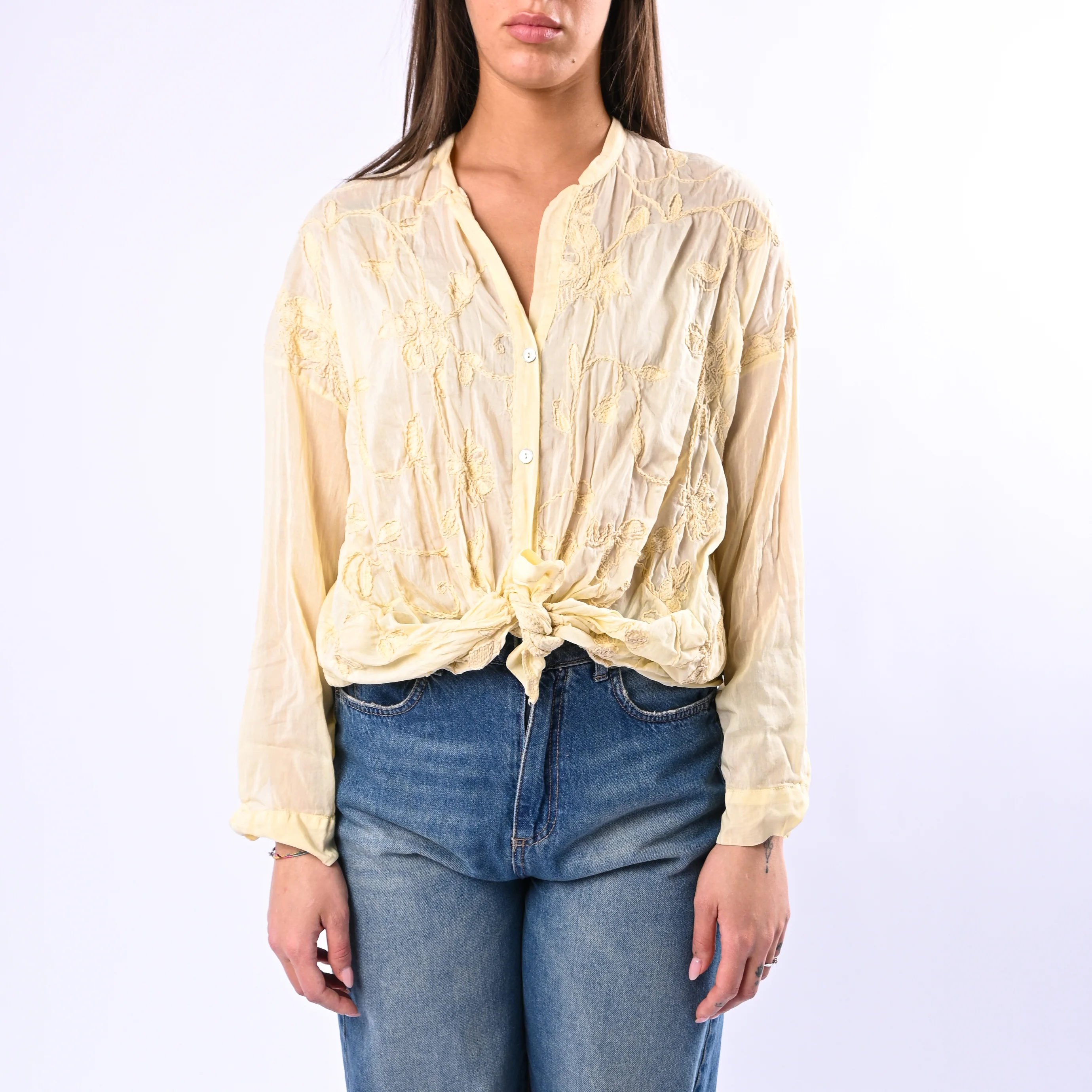 MOTEL - CAMICIA COTONE/SETA CON RICAMI FLOREALI ART.S26C346 - GIALLINO - Image 2