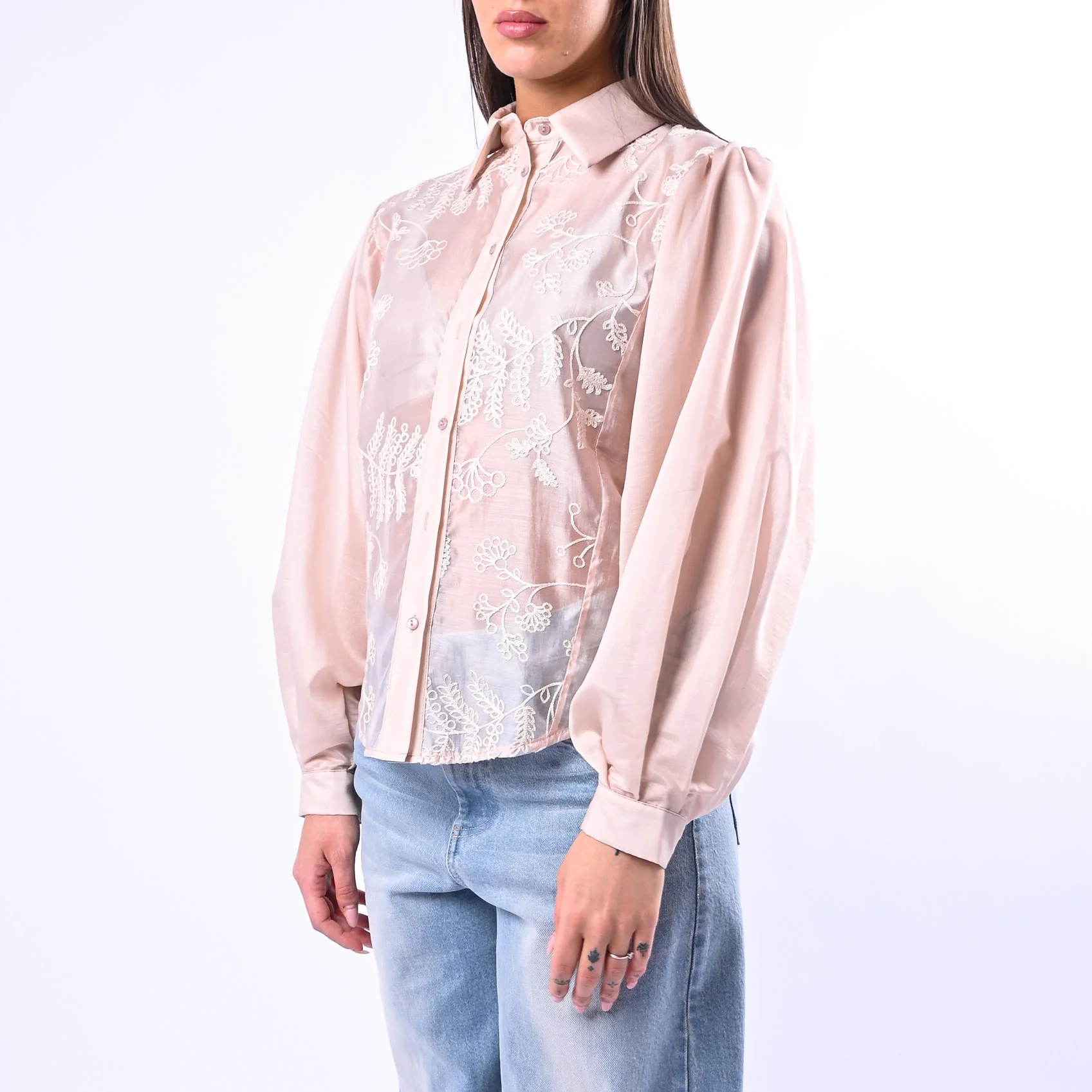 MOTEL - CAMICIA LYOCELL RICAMATA CON COLLETTO ART.C10266MO - BEIGE - Image 3