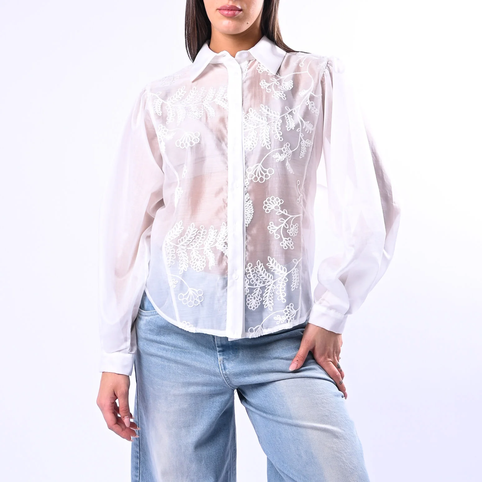 MOTEL - CAMICIA LYOCELL RICAMATA CON COLLETTO ART.C10266MO - BIANCO