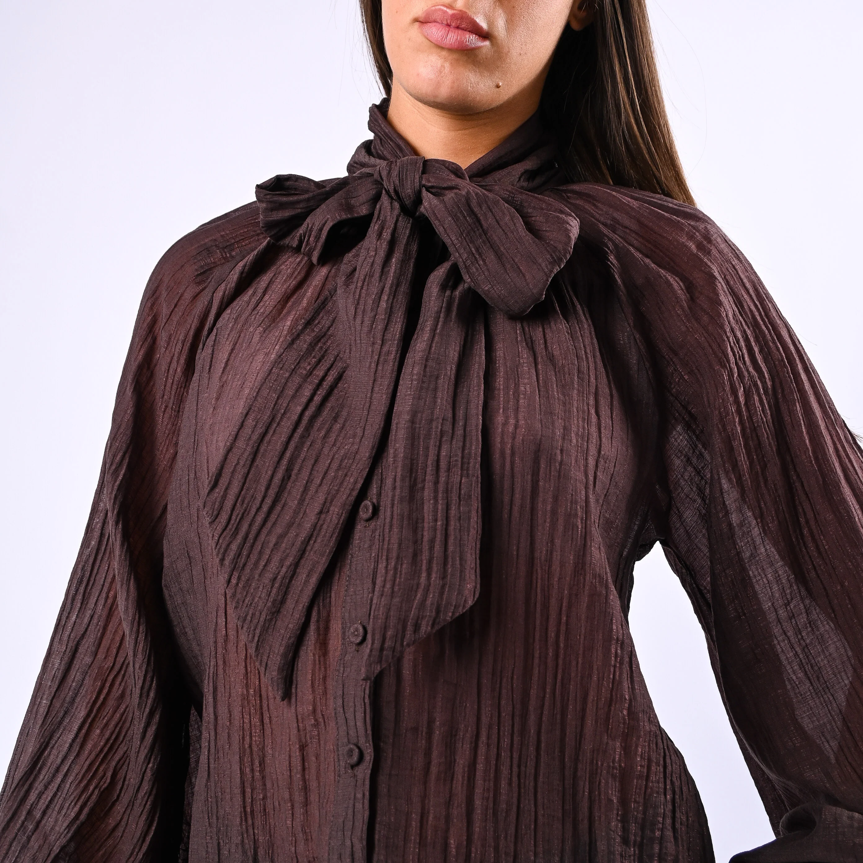 MOTEL - CAMICIA OVER LYOCELL CON FIOCCO ART.S26C447 - MORO - Image 5