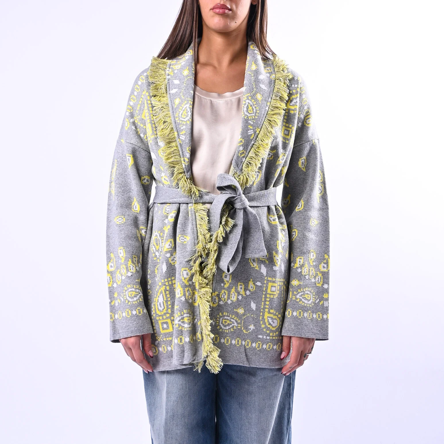 MOTEL - CARDIGAN ETNICO FANTASIA BANDANA ART.26P260 - GRIGIO - Image 2