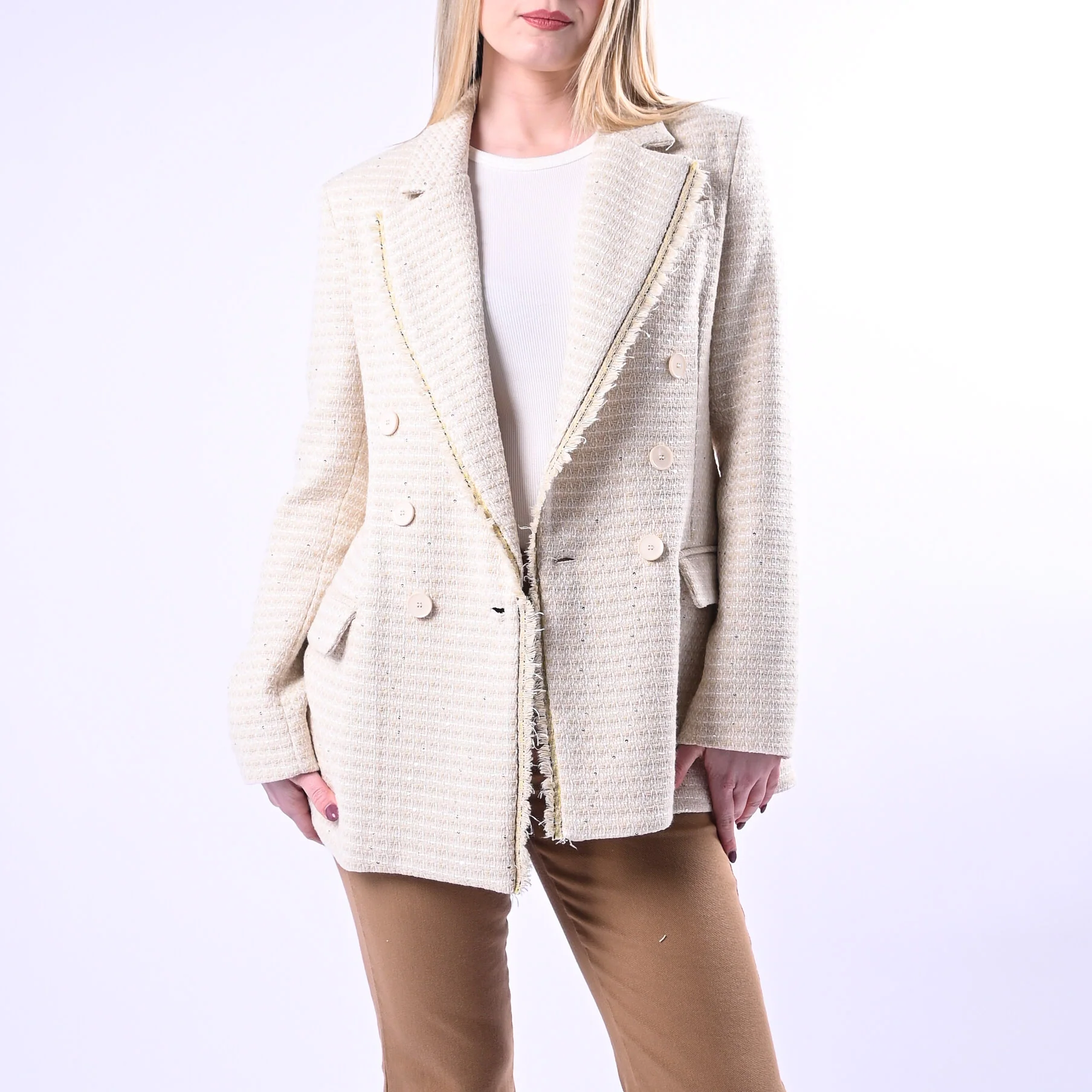 MOTEL - GIACCA CHANEL DOPPIOPETTO COLLO LANCIA ART. S26J726 - PANNA