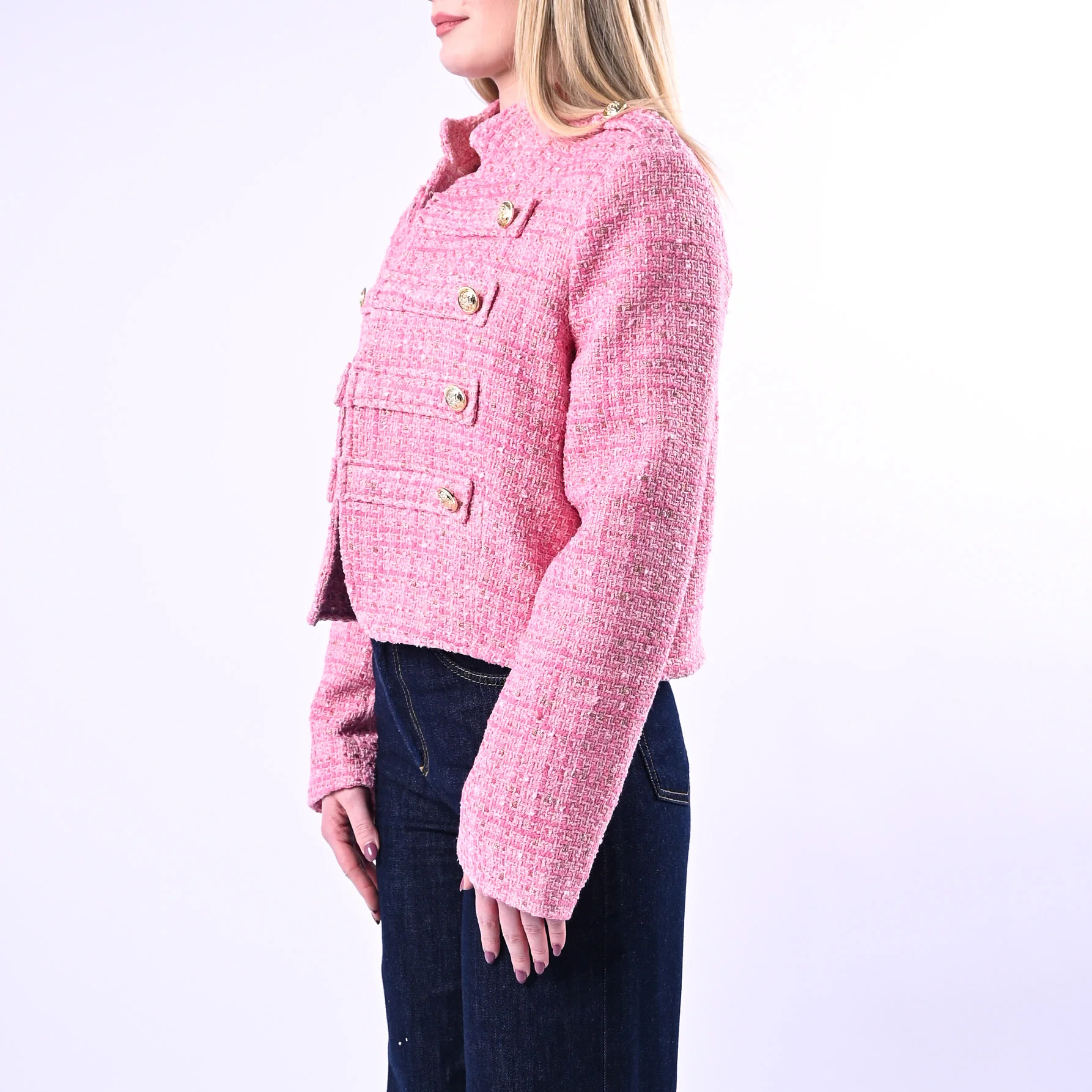 MOTEL - GIACCA CHANEL LUREX CON BOTTONI DORATI ART.26B4327 - FUXIA - Image 3