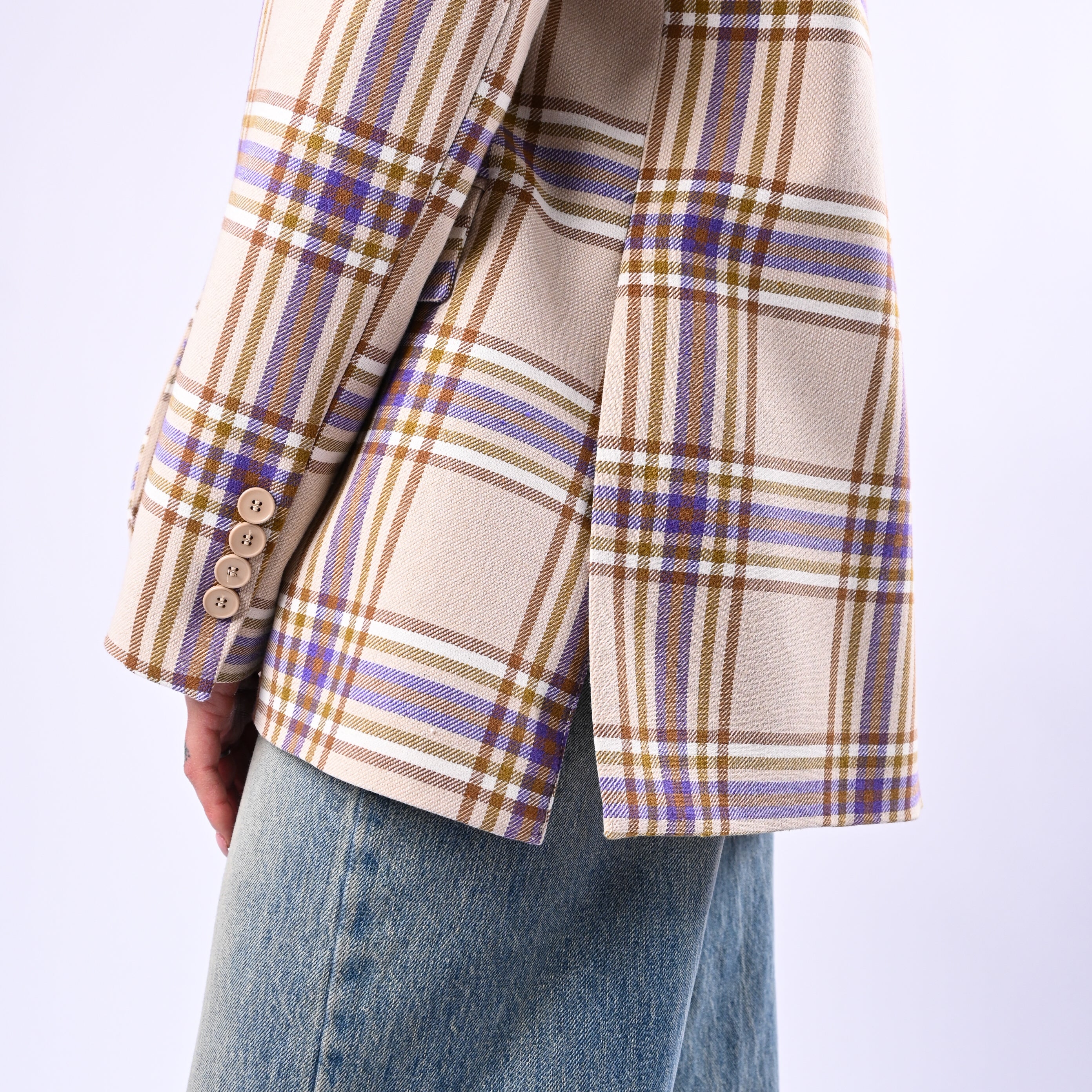 MOTEL - GIACCA OVER A QUADRI CON SPILLE ART.S26J342 - BEIGE/VIOLA/COCCIO - Image 5