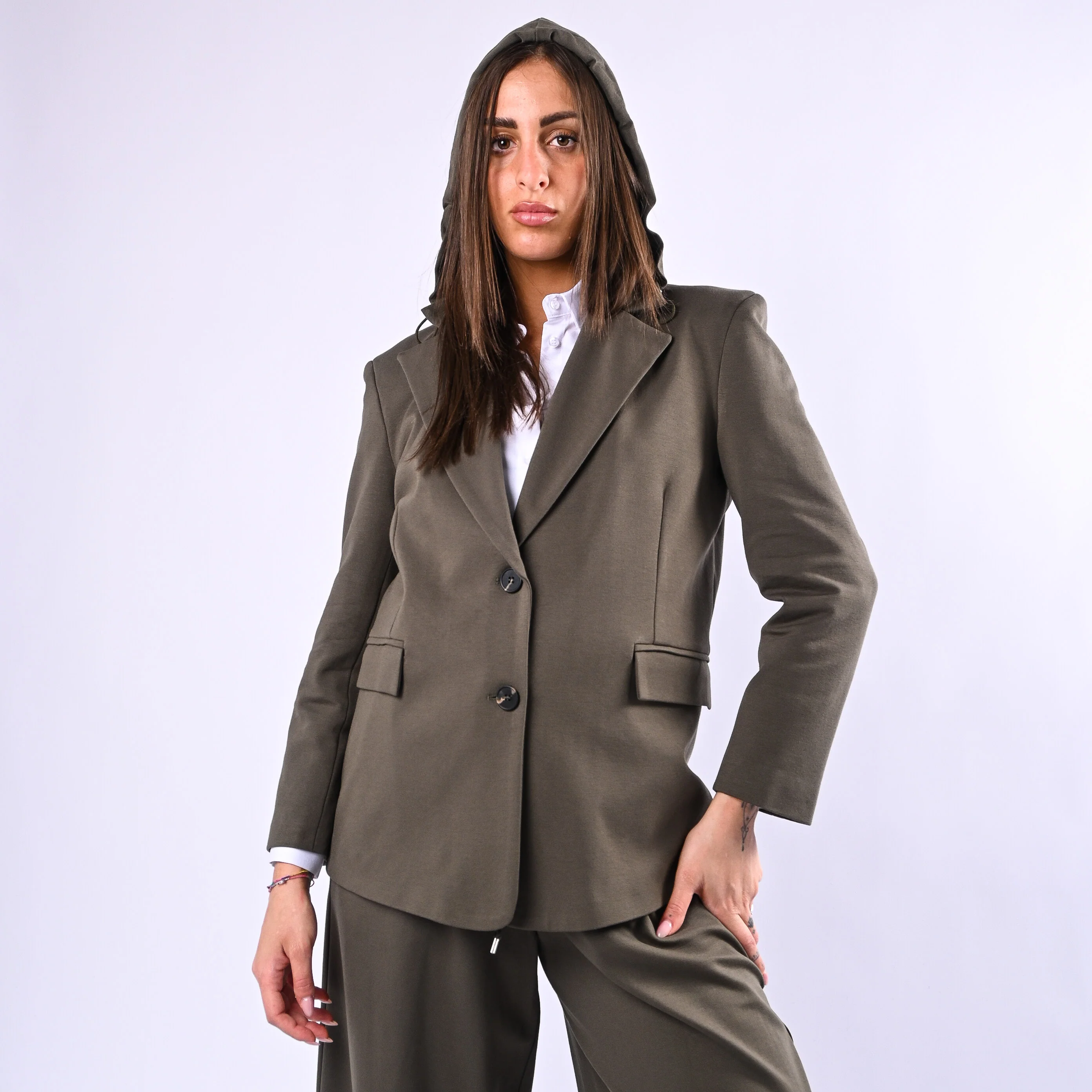 MOTEL - GIACCA PUNTO MILANO CON CAPPUCCIO REMOVIBILE ART.26B3677 - MILITARE - Image 6