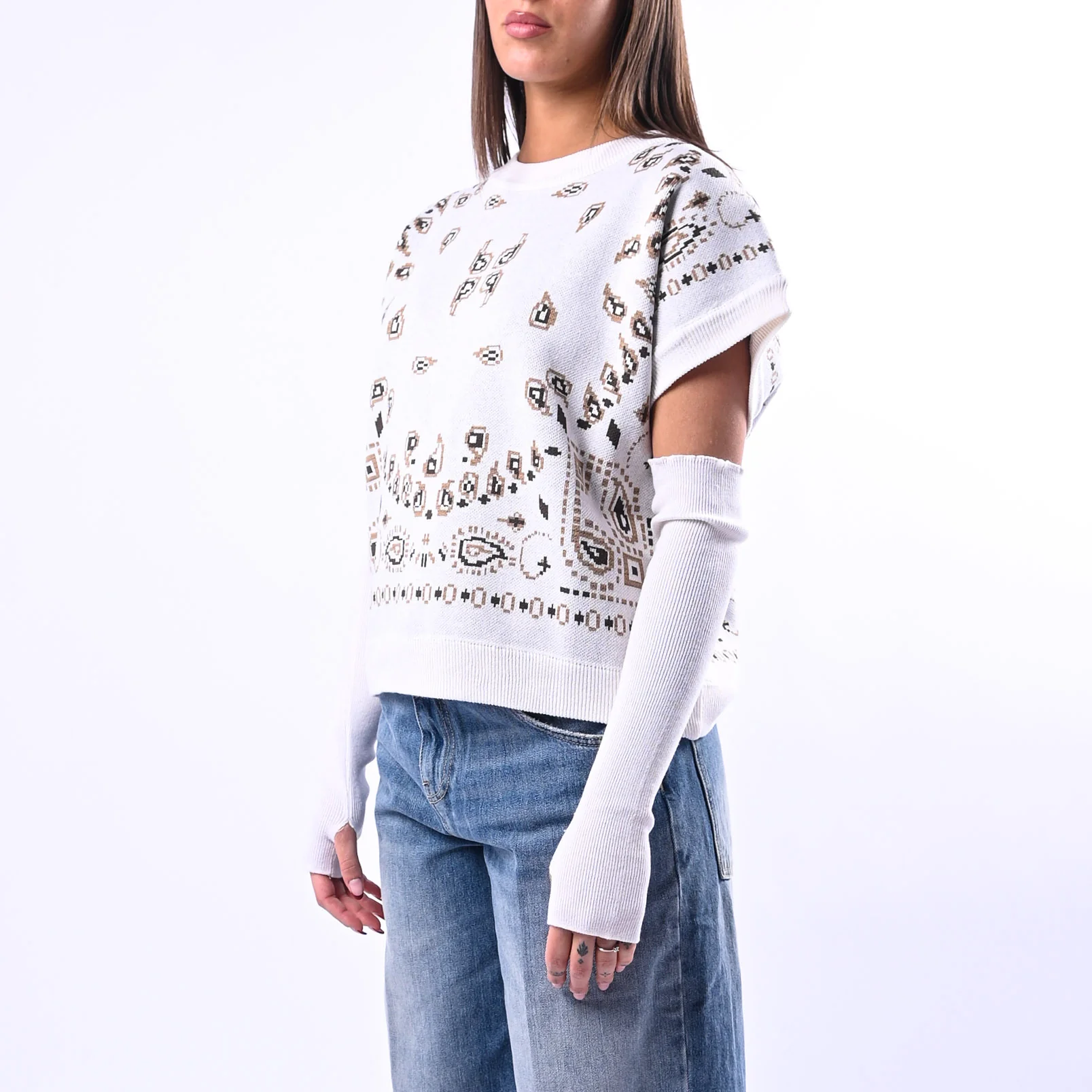 MOTEL - GILET CON MANICOTTI FANTASIA BANDANA ART.26P261 - PANNA - Image 3