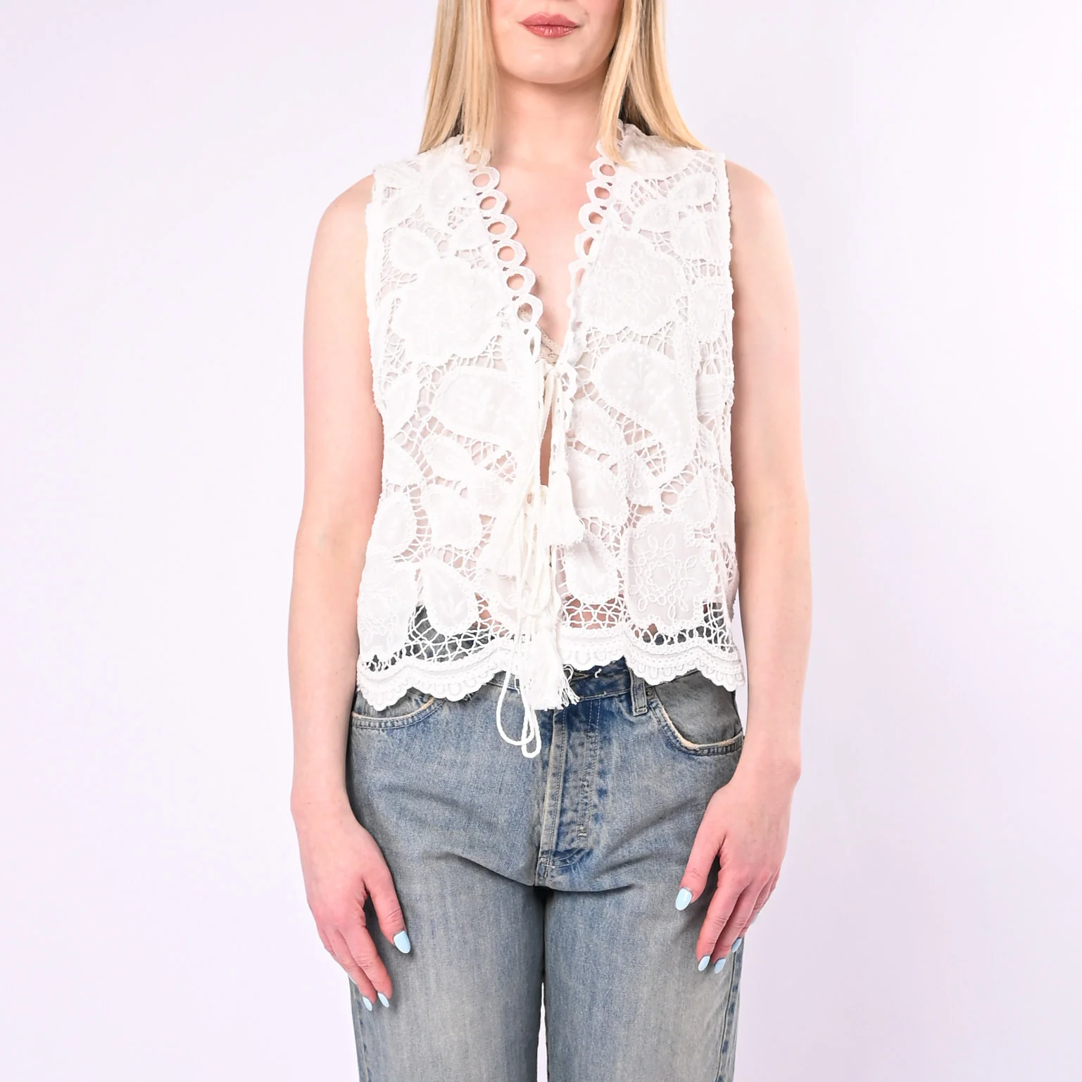 MOTEL - GILET CROCHET CON LACCETTI E NAPPINE ART.S26JD67/B - BIANCO - Image 2