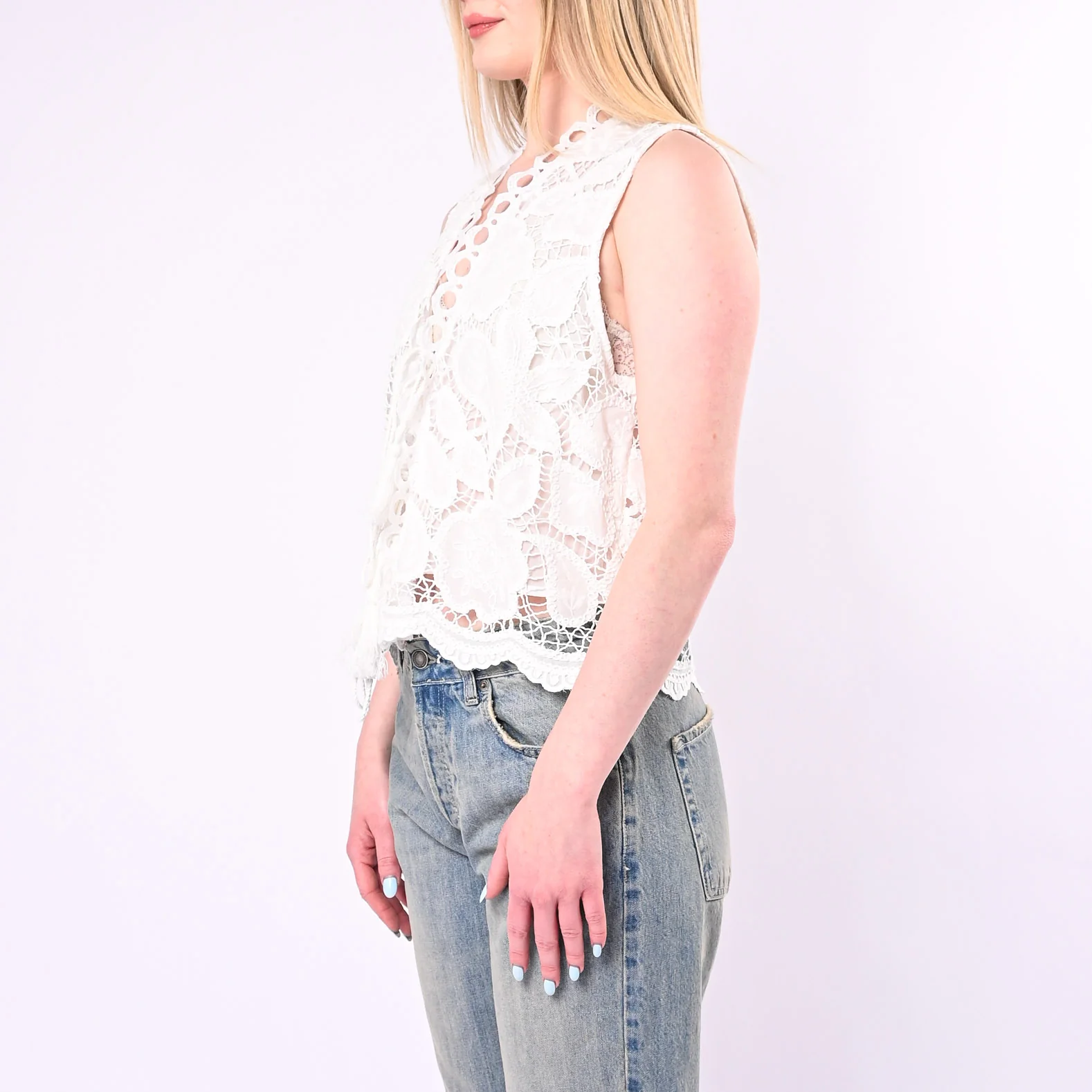 MOTEL - GILET CROCHET CON LACCETTI E NAPPINE ART.S26JD67/B - BIANCO - Image 3