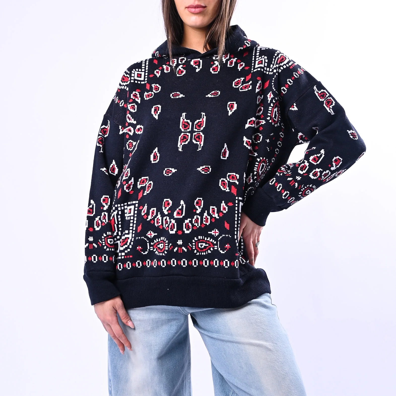MOTEL - MAGLIA CAPPUCCIO FANTASIA BANDANA ART.26P259 - BLU