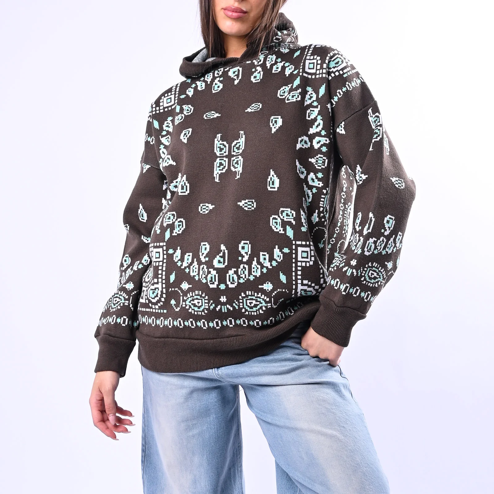 MOTEL - MAGLIA CAPPUCCIO FANTASIA BANDANA ART.26P259 - MORO