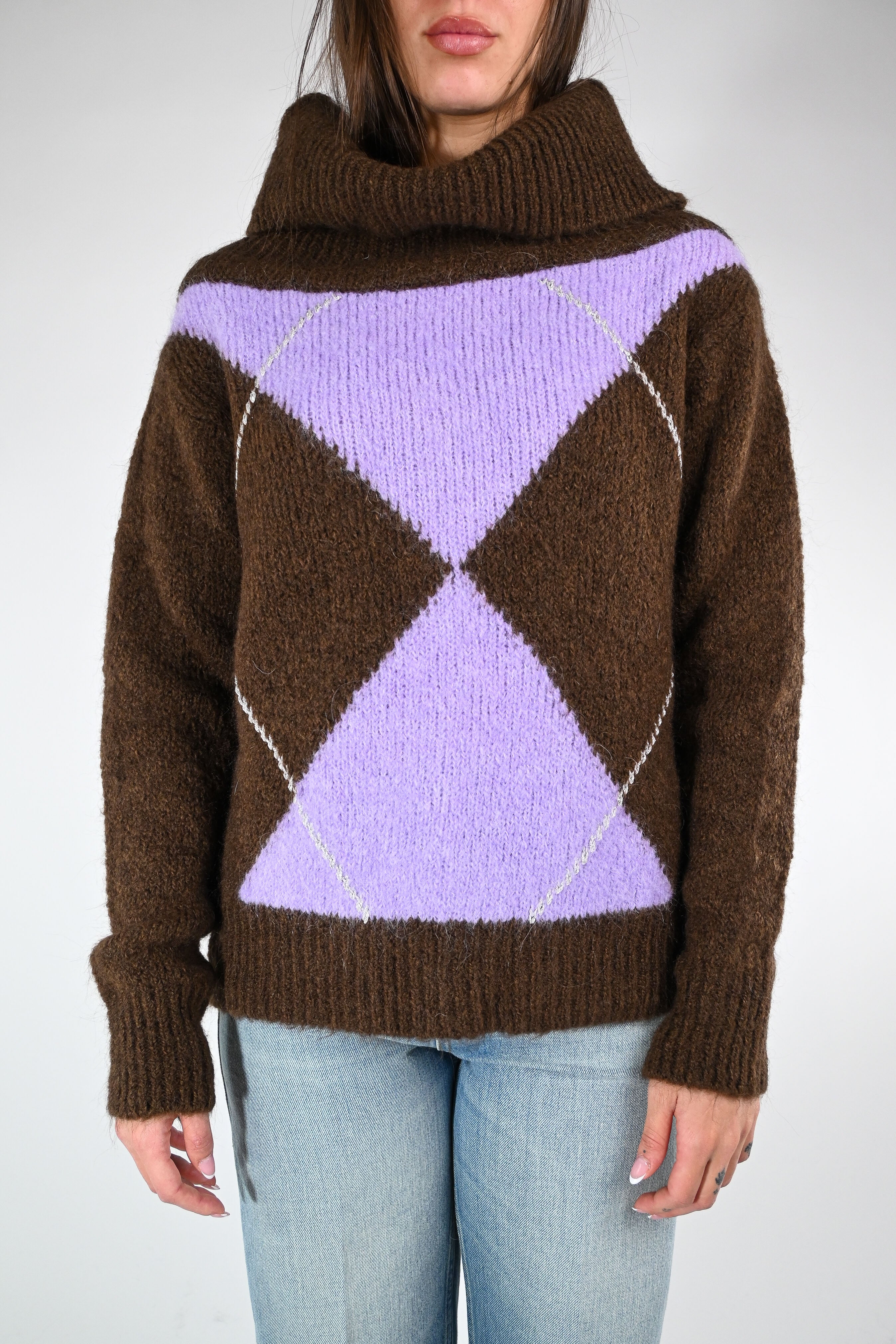 MOTEL - MAGLIA COLLO SHIFFER A ROMBI ART.1225MO - MORO/GLICINE - Image 2