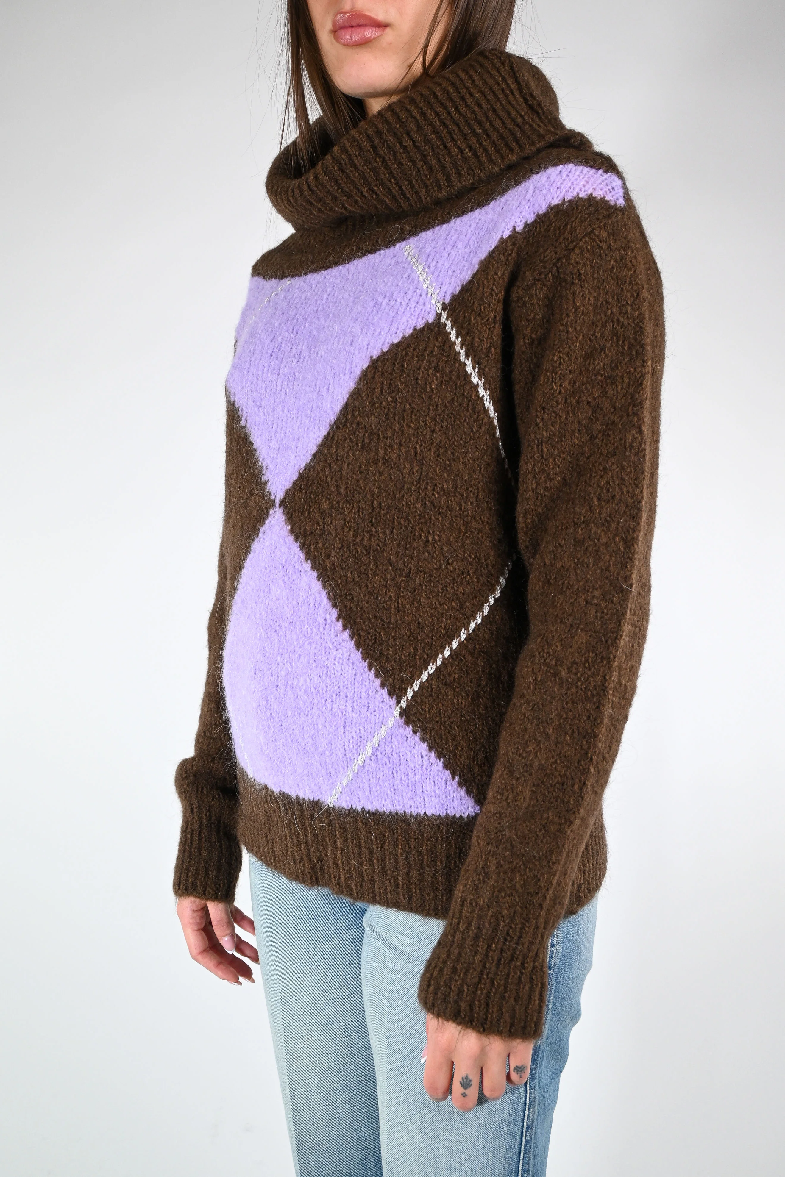 MOTEL - MAGLIA COLLO SHIFFER A ROMBI ART.1225MO - MORO/GLICINE - Image 3