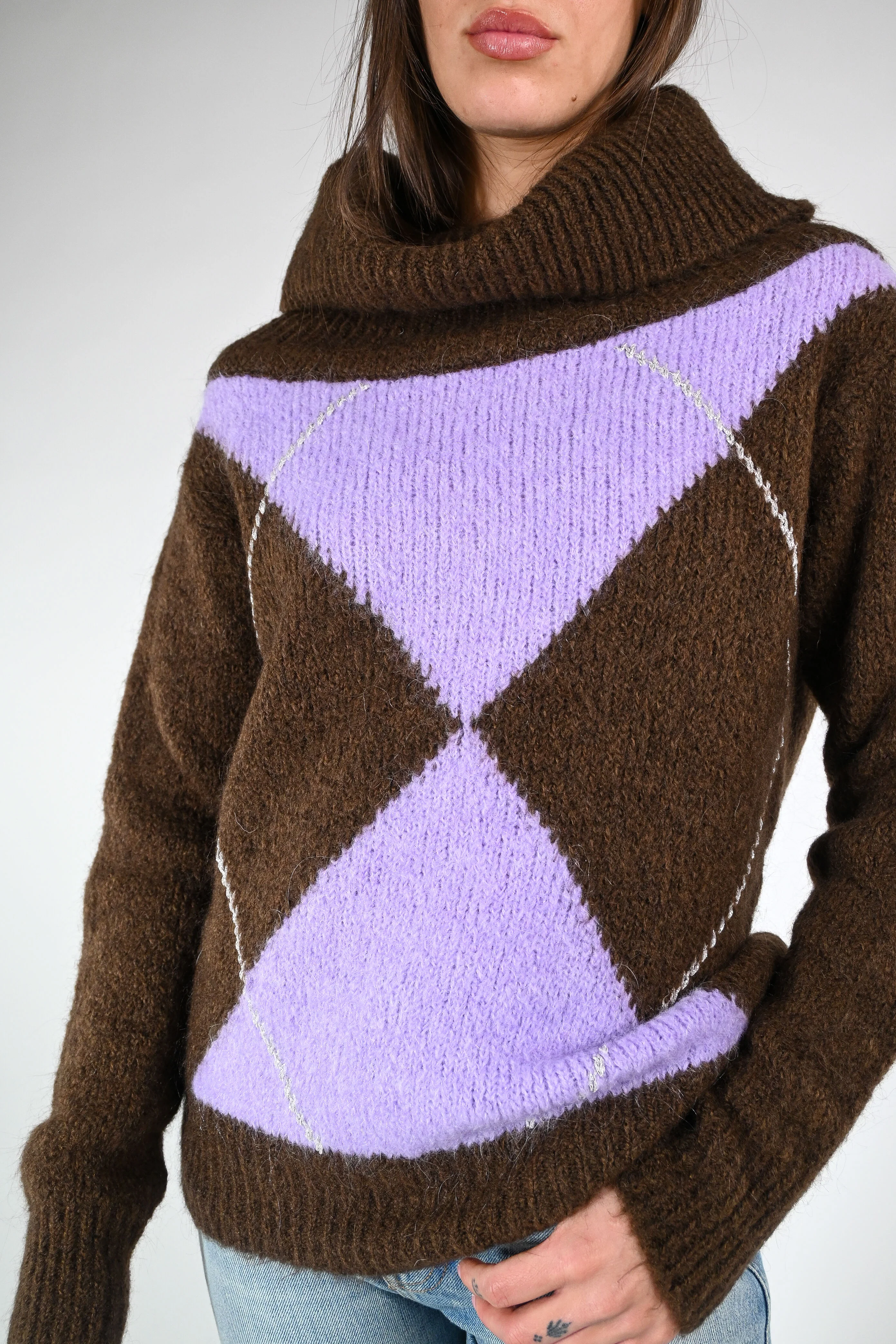MOTEL - MAGLIA COLLO SHIFFER A ROMBI ART.1225MO - MORO/GLICINE - Image 5