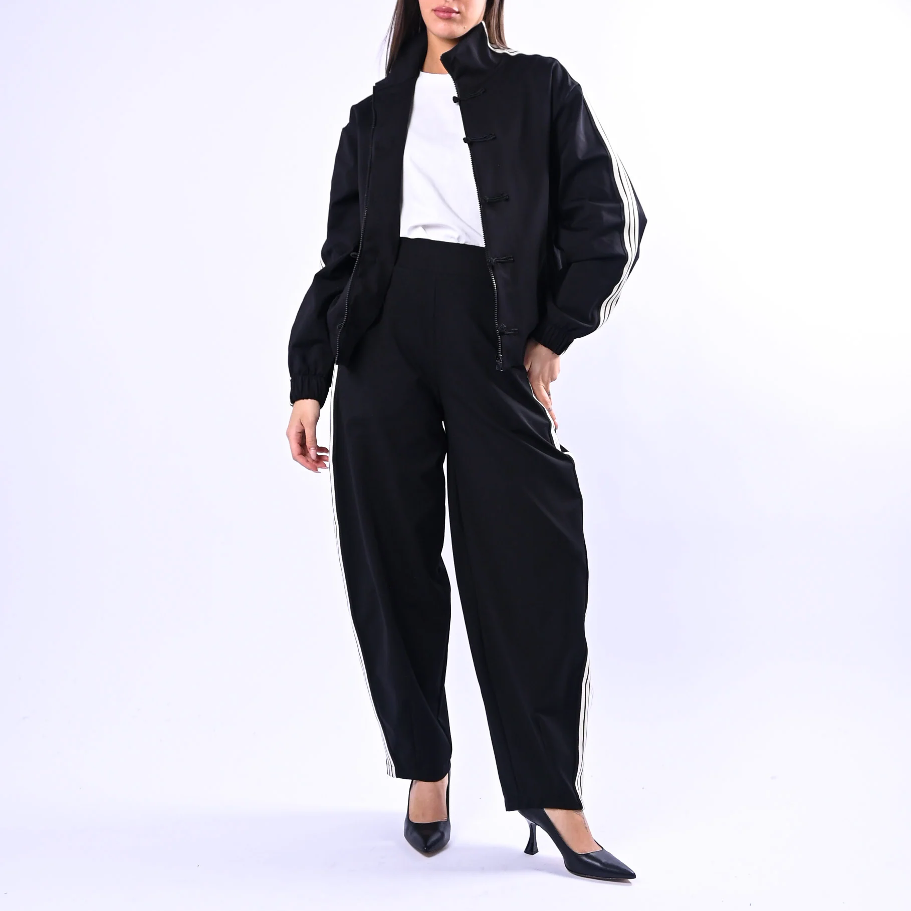 MOTEL - PANTALONE BALLOON PUNTO MILANO CON BANDA ART.38615G - NERO - Image 6