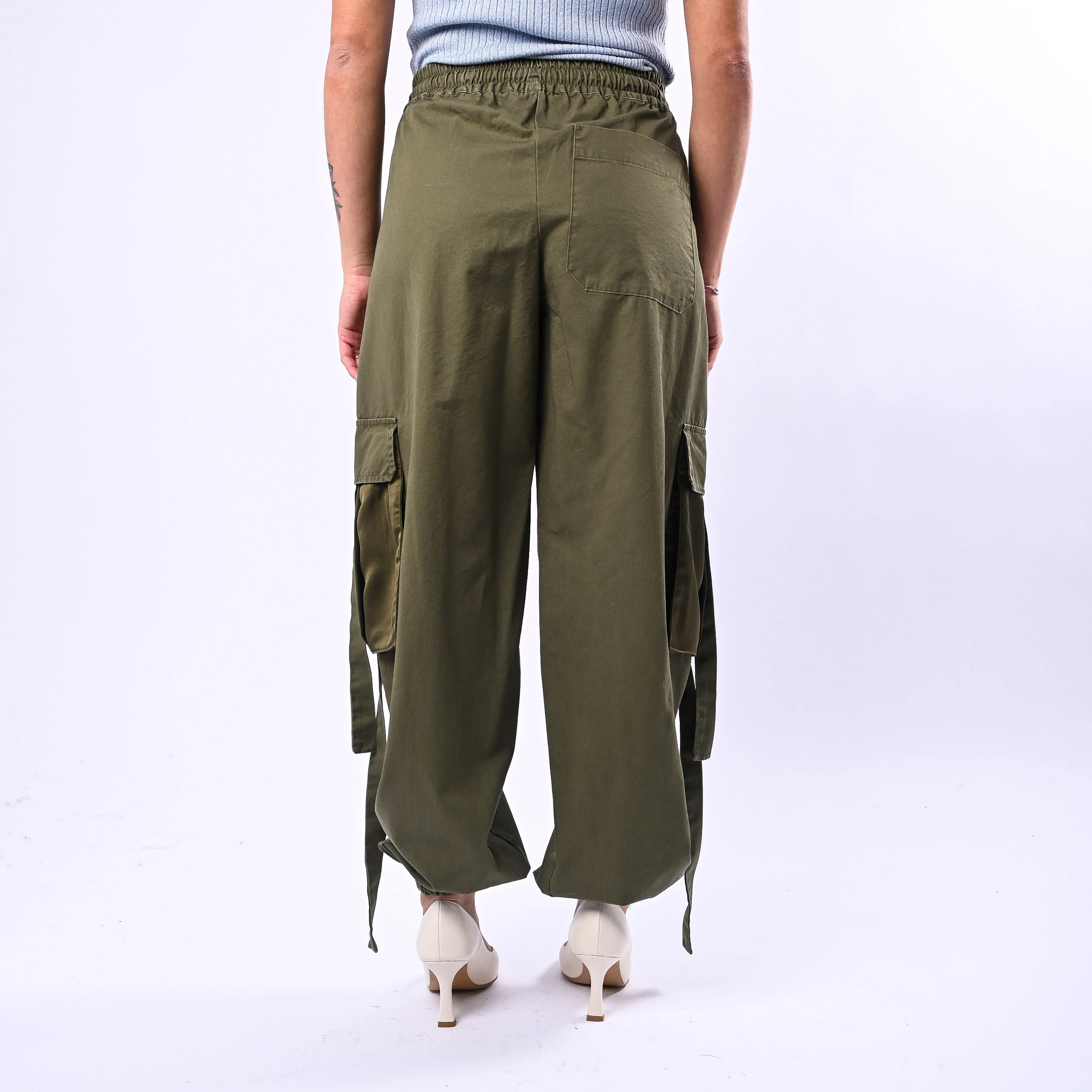 MOTEL - PANTALONE CARGO CON COULISSE ART.38369G - VERDE MILITARE - Image 4