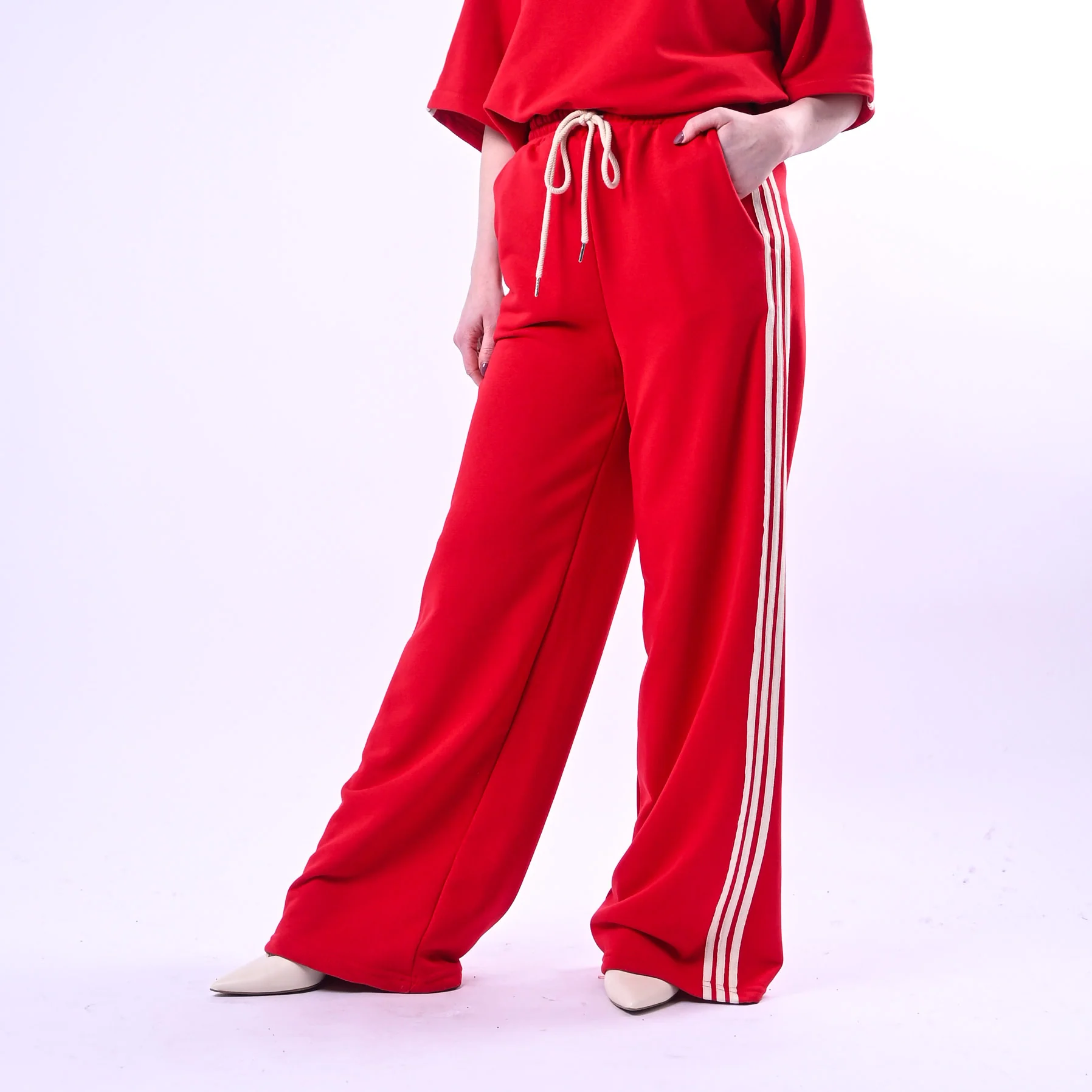 MOTEL - PANTALONE FELPA CON BANDE  ART. 26P4148 - ROSSO/PANNA