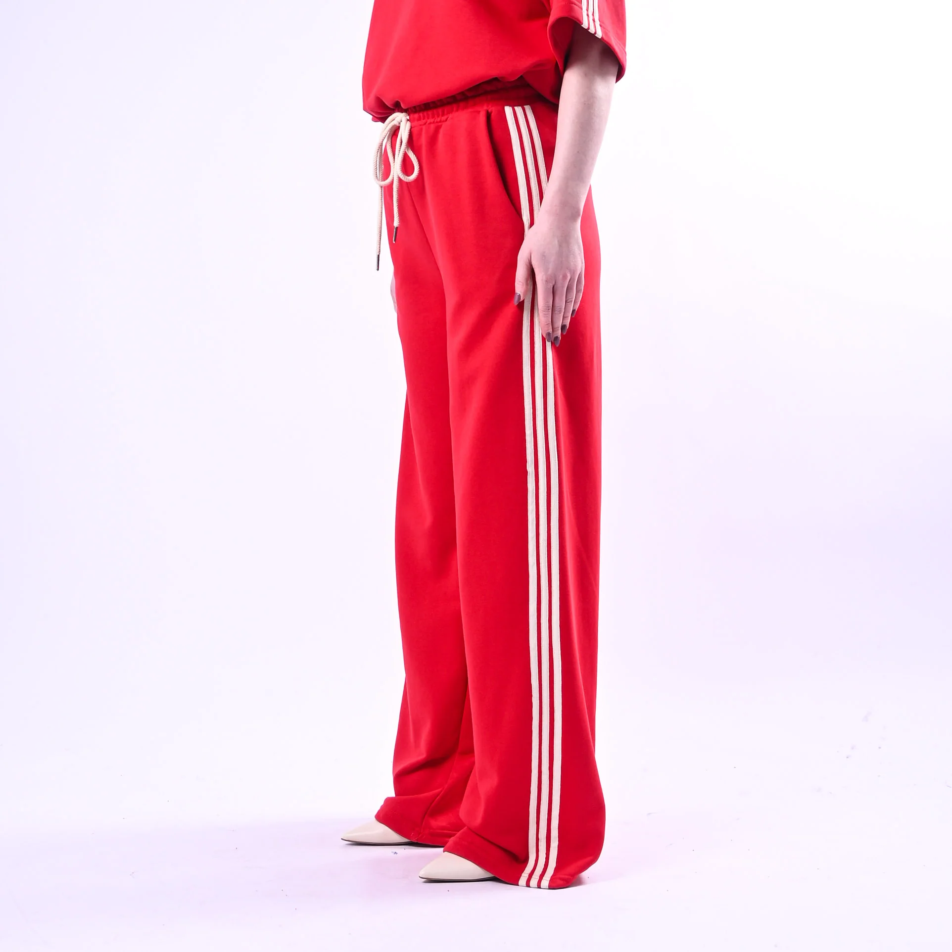 MOTEL - PANTALONE FELPA CON BANDE  ART. 26P4148 - ROSSO/PANNA - Image 3