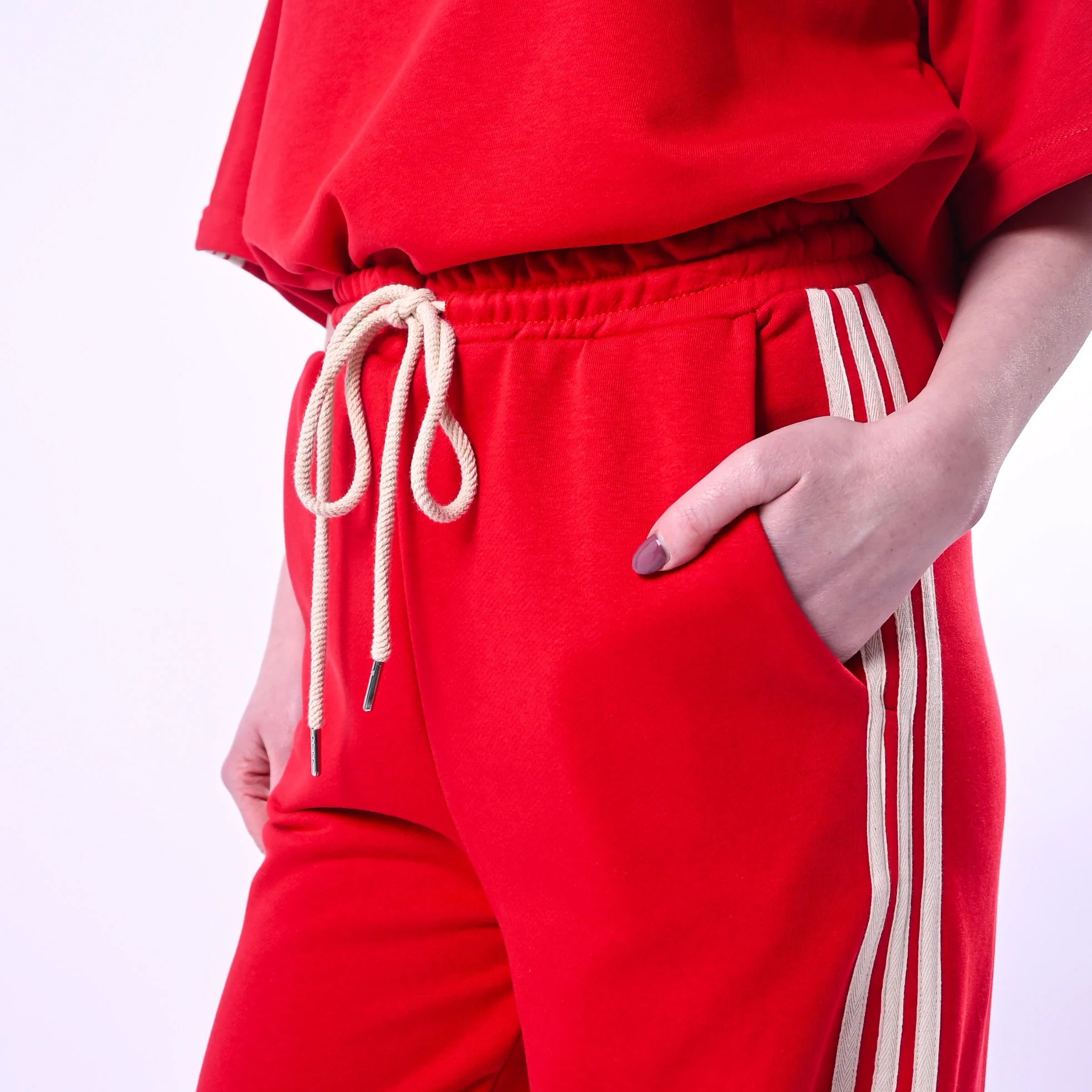 MOTEL - PANTALONE FELPA CON BANDE  ART. 26P4148 - ROSSO/PANNA - Image 5