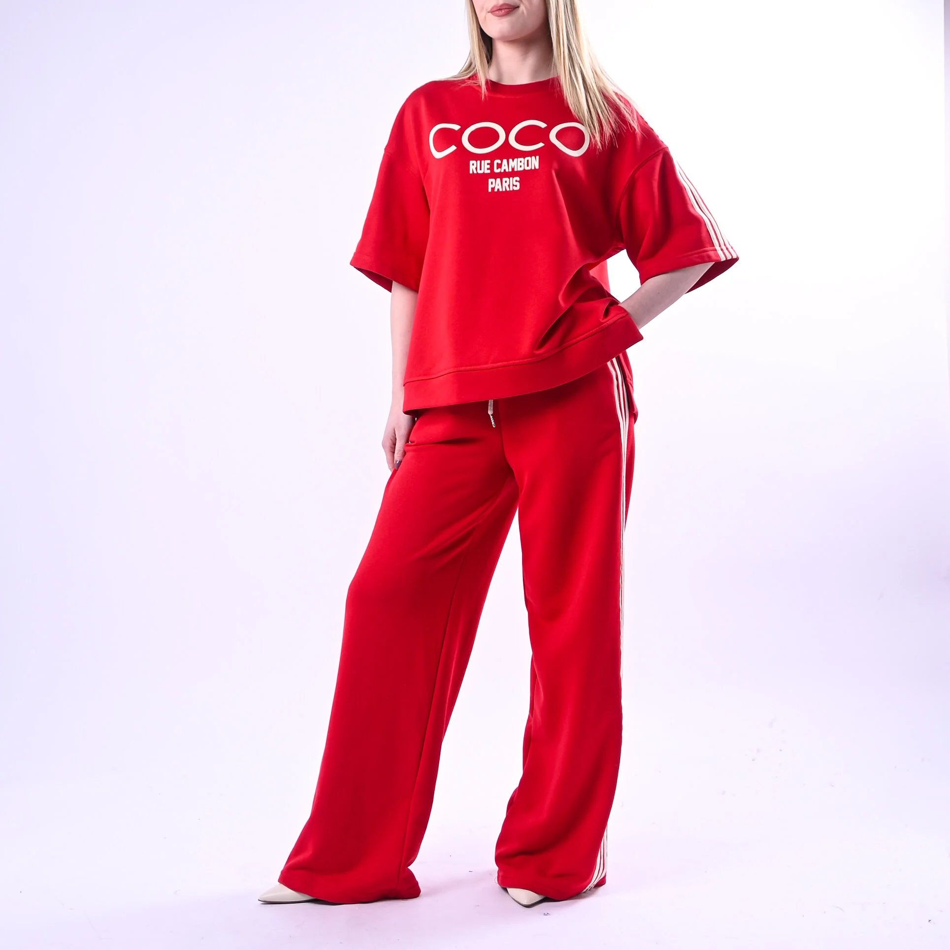 MOTEL - PANTALONE FELPA CON BANDE  ART. 26P4148 - ROSSO/PANNA - Image 6