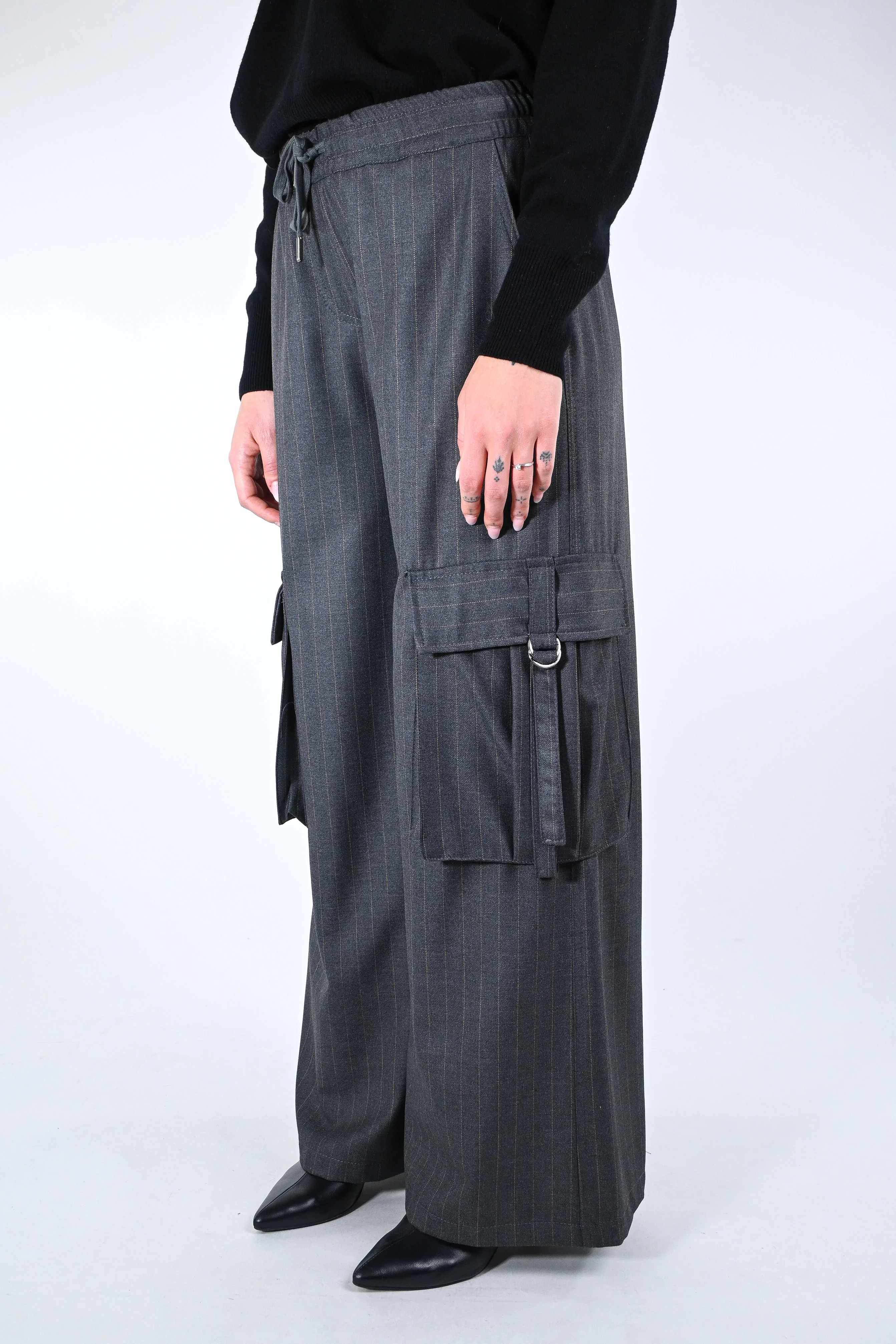 MOTEL - PANTALONE GESSATO PALAZZO CARGO ART.W25P477 - GRIGIO - Image 3