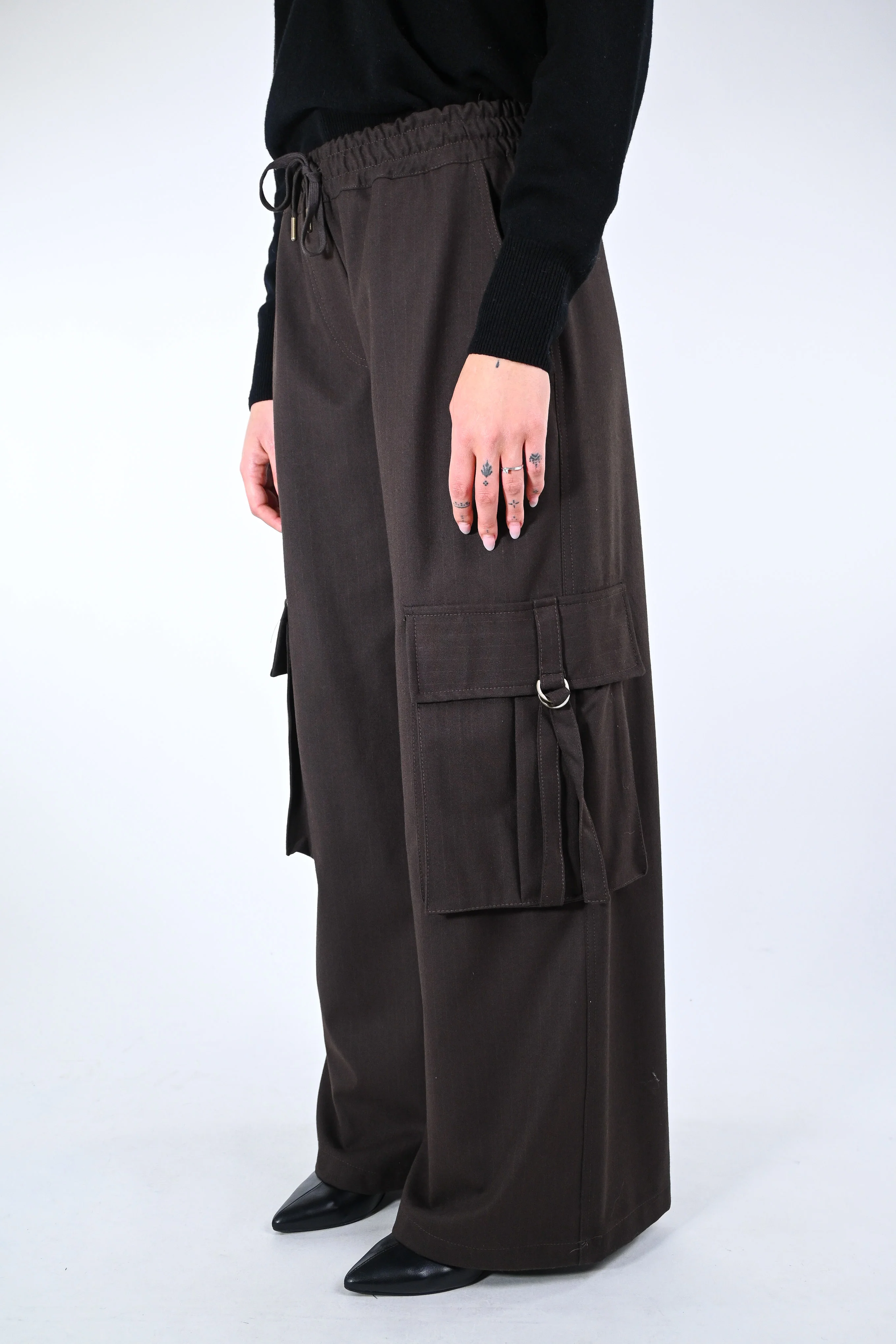 MOTEL - PANTALONE GESSATO PALAZZO CARGO ART.W25P477 - MORO - Image 3