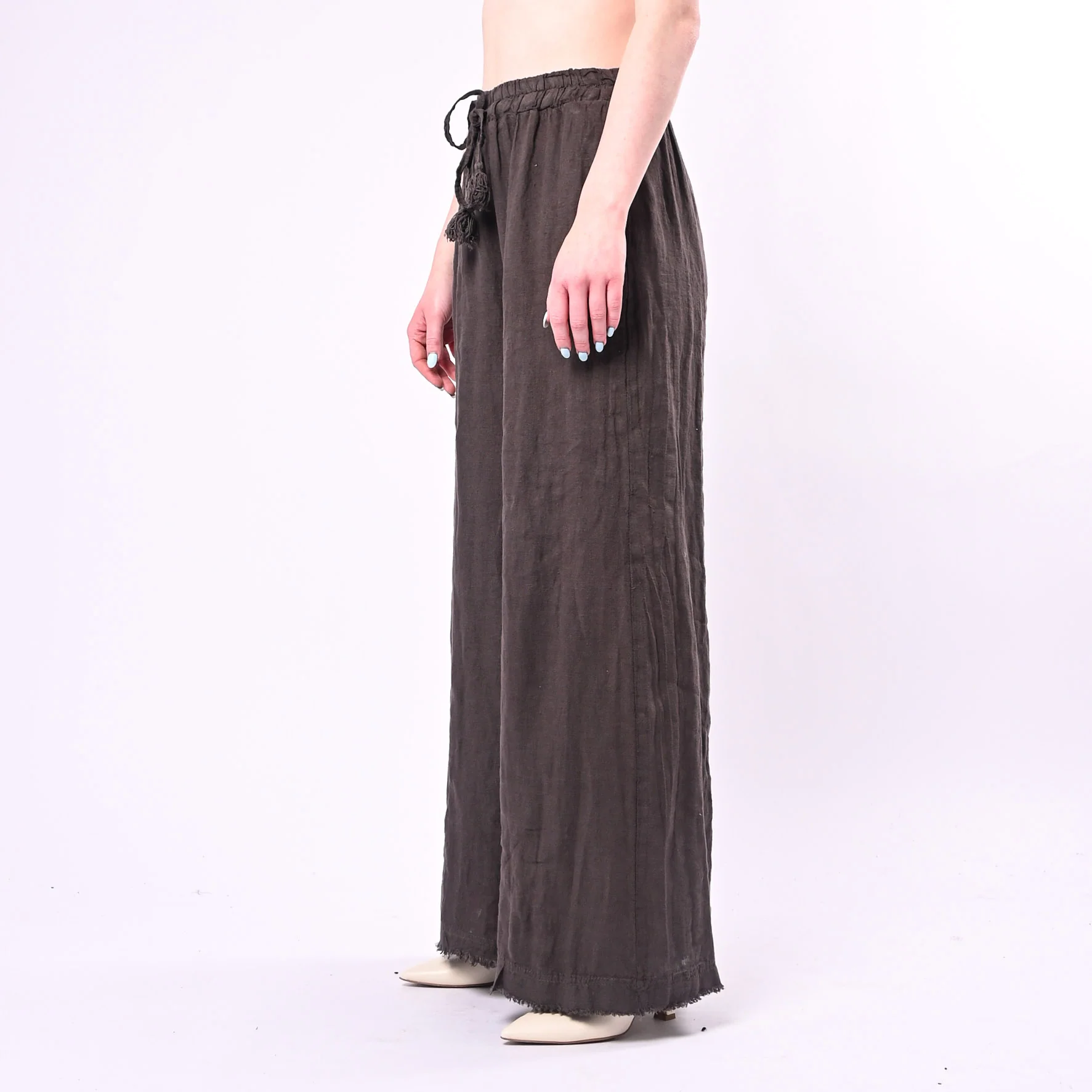 MOTEL - PANTALONE IN LINO PALAZZO CON COULISSE ART.S26PE37/C - CIOCCOLATO - Image 3