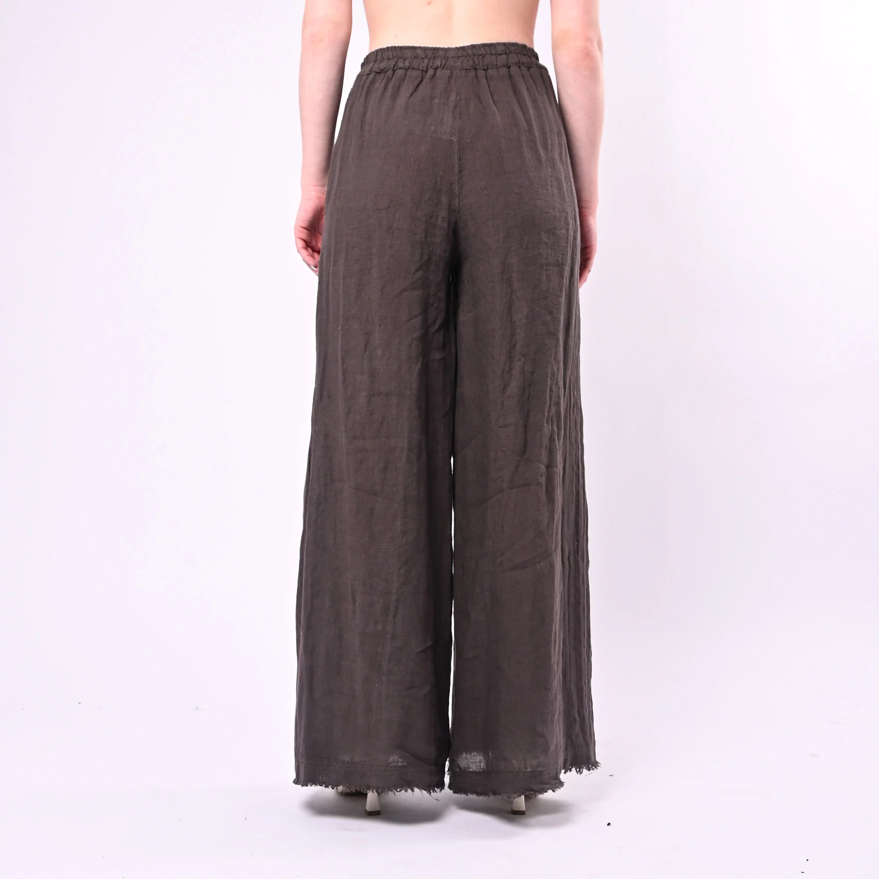 MOTEL - PANTALONE IN LINO PALAZZO CON COULISSE ART.S26PE37/C - CIOCCOLATO - Image 4