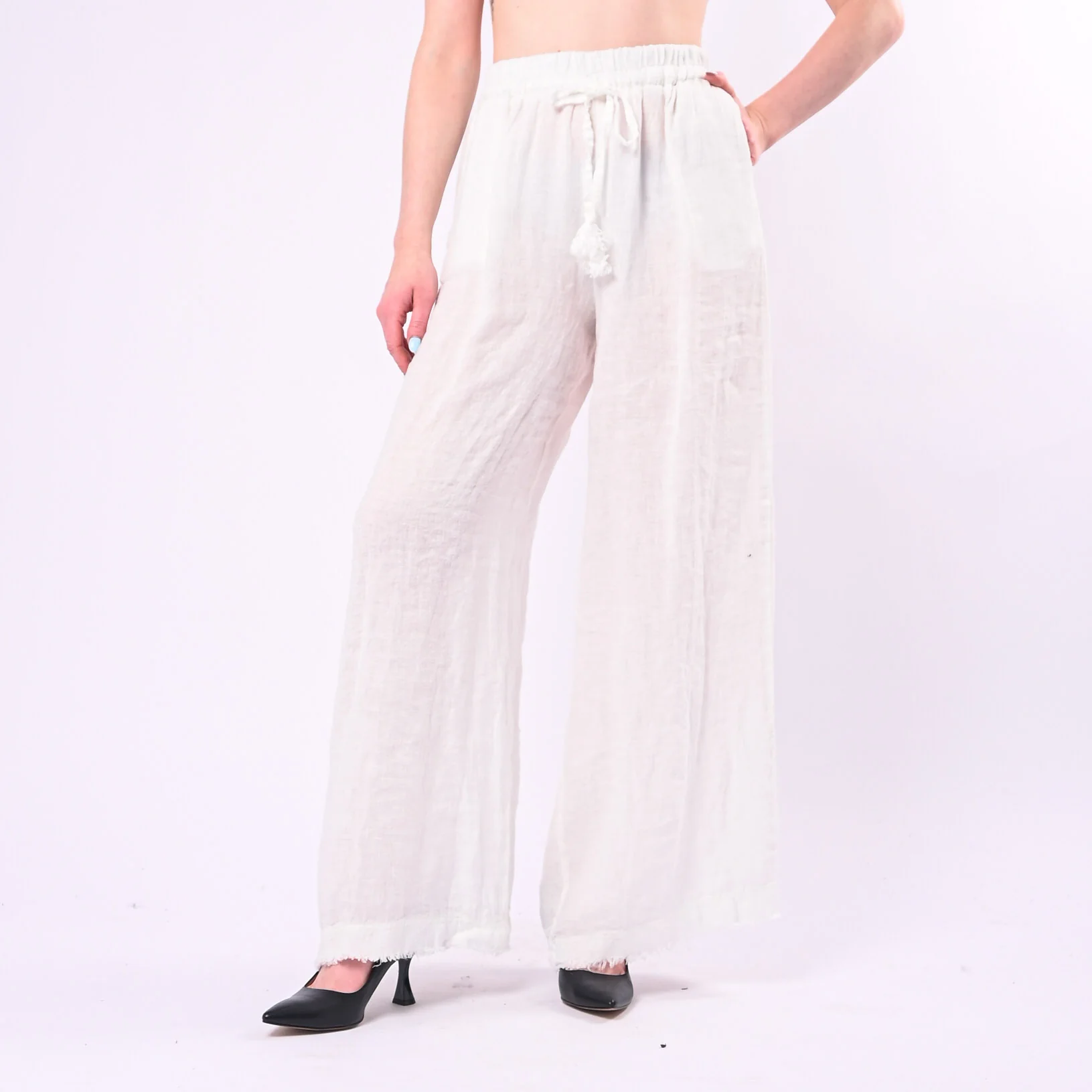 MOTEL - PANTALONE IN LINO PALAZZO CON COULISSE ART.S26PE37/P - PANNA