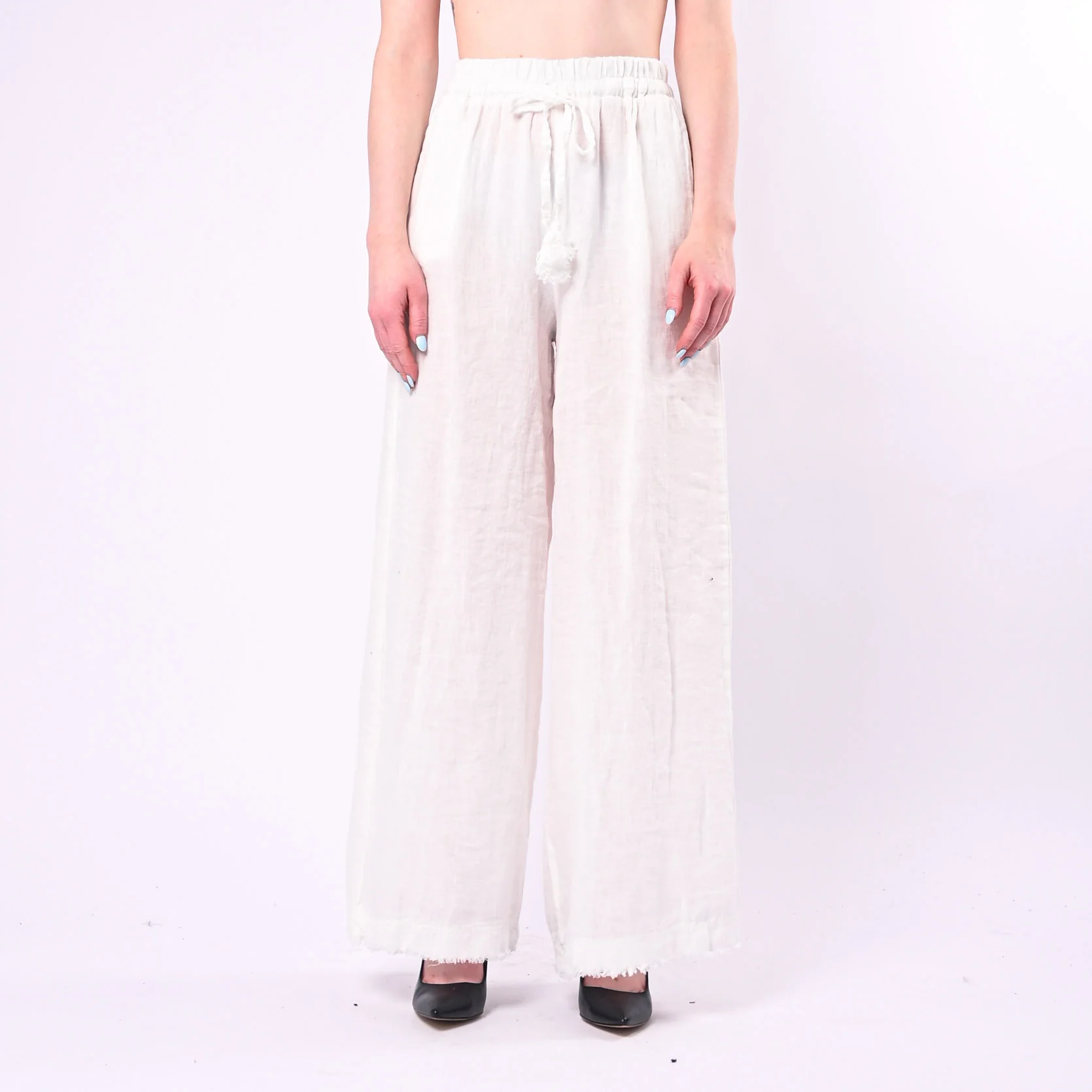 MOTEL - PANTALONE IN LINO PALAZZO CON COULISSE ART.S26PE37/P - PANNA - Image 2