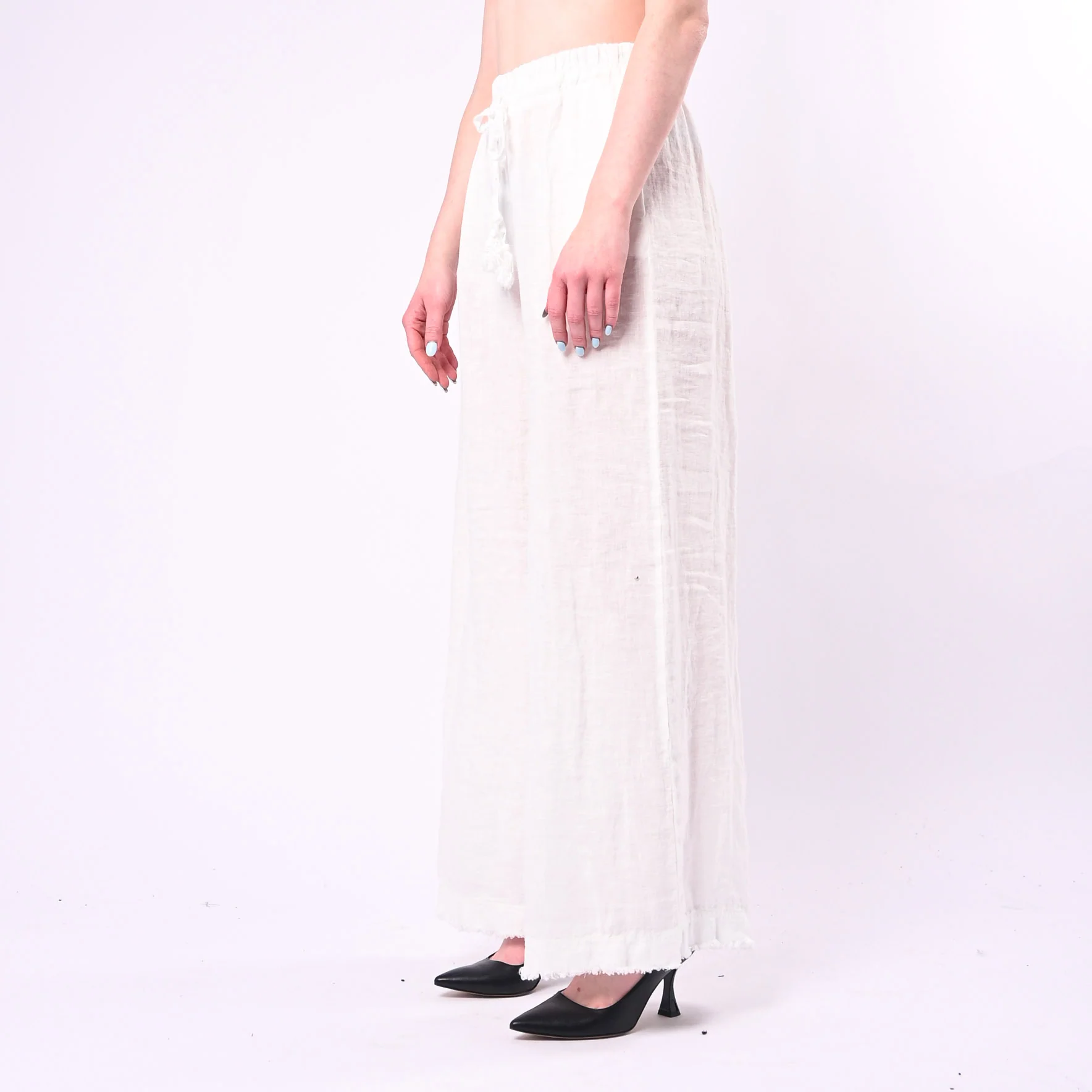 MOTEL - PANTALONE IN LINO PALAZZO CON COULISSE ART.S26PE37/P - PANNA - Image 3