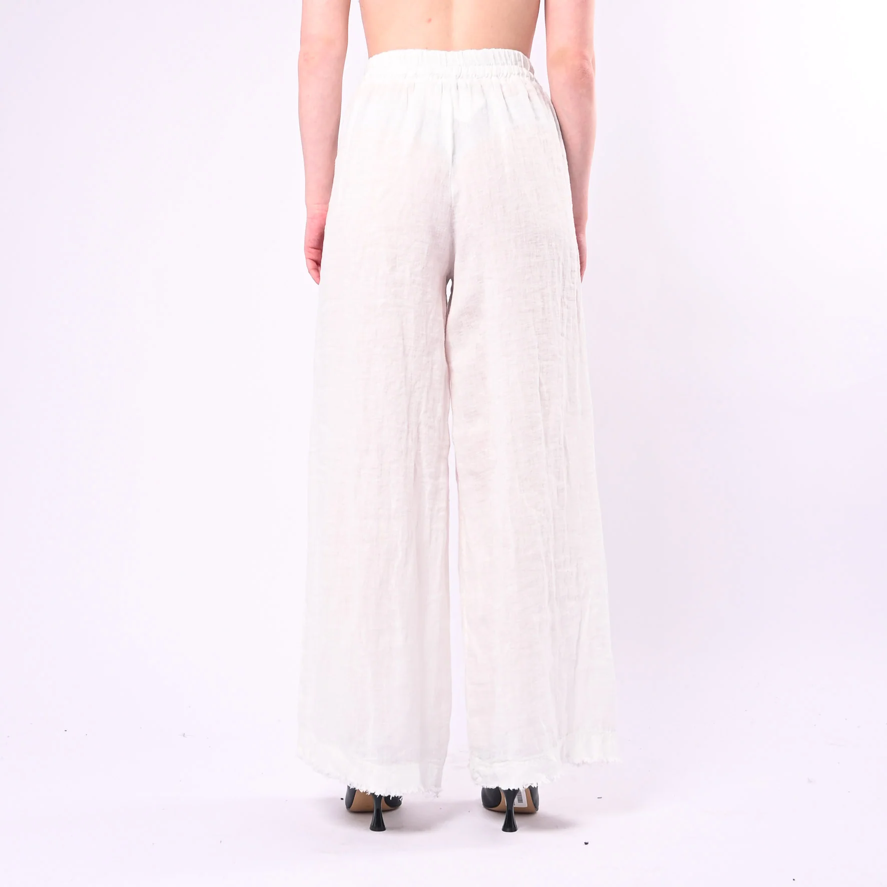 MOTEL - PANTALONE IN LINO PALAZZO CON COULISSE ART.S26PE37/P - PANNA - Image 4