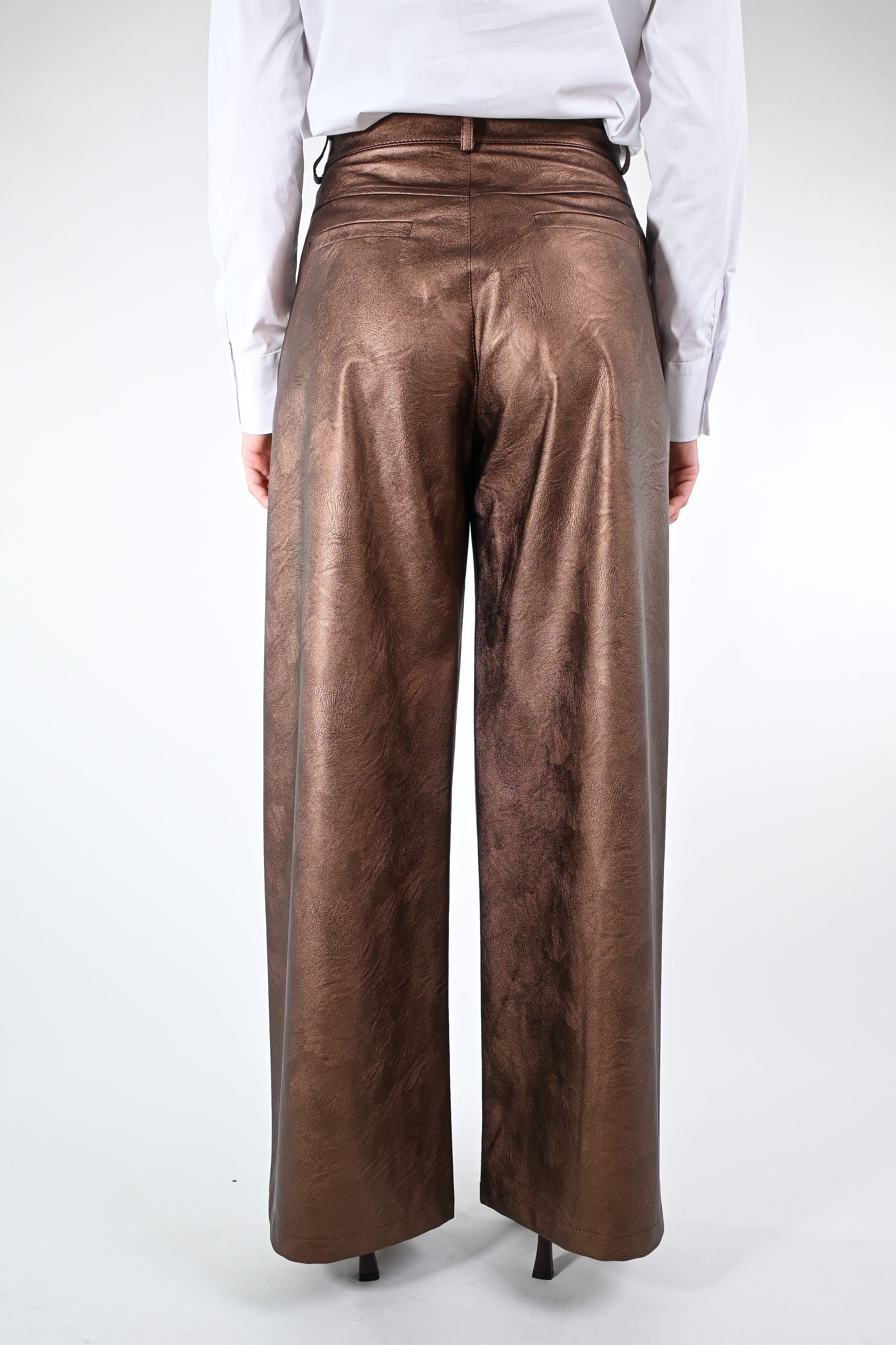 MOTEL - PANTALONE PALAZZO ECOPELLE LAMINATO ART.224223/L - BRONZO - Image 4