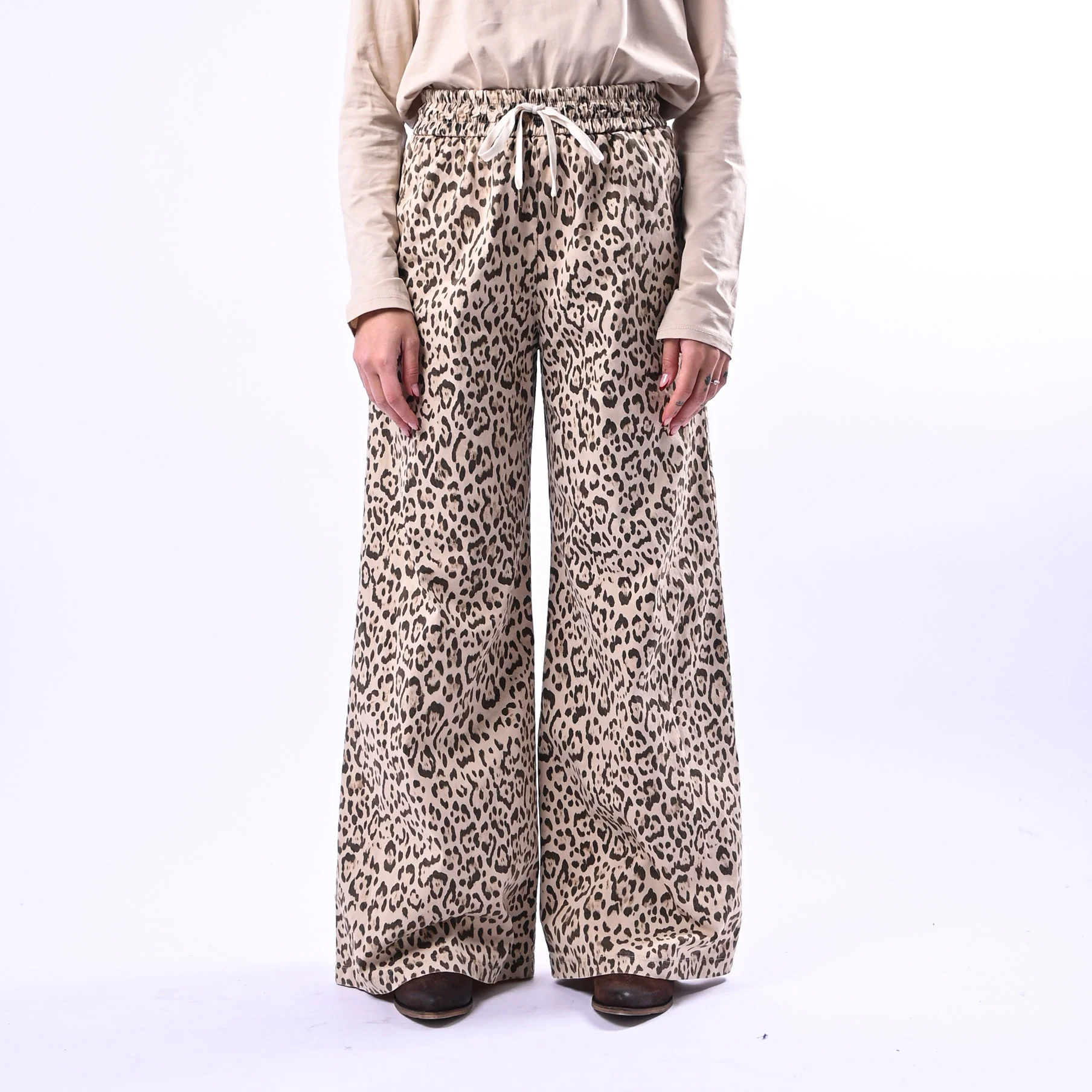 MOTEL - PANTALONE PALAZZO FANTASIA ANIMALIER ART.OZ1032 - BEIGE/MORO - Image 2