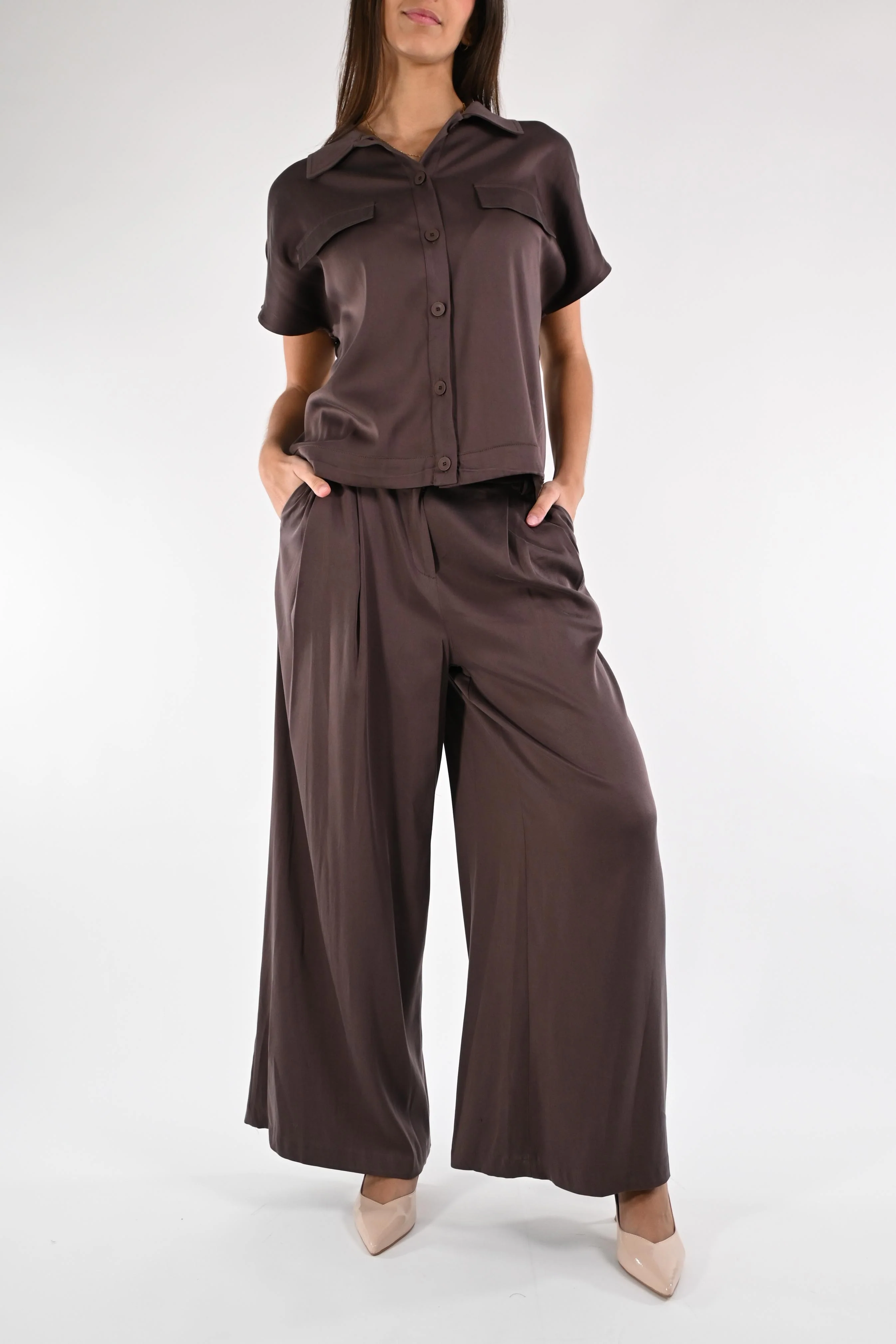 MOTEL - PANTALONE PALAZZO FLUIDO ART.25P6572 - MOKA - Image 6
