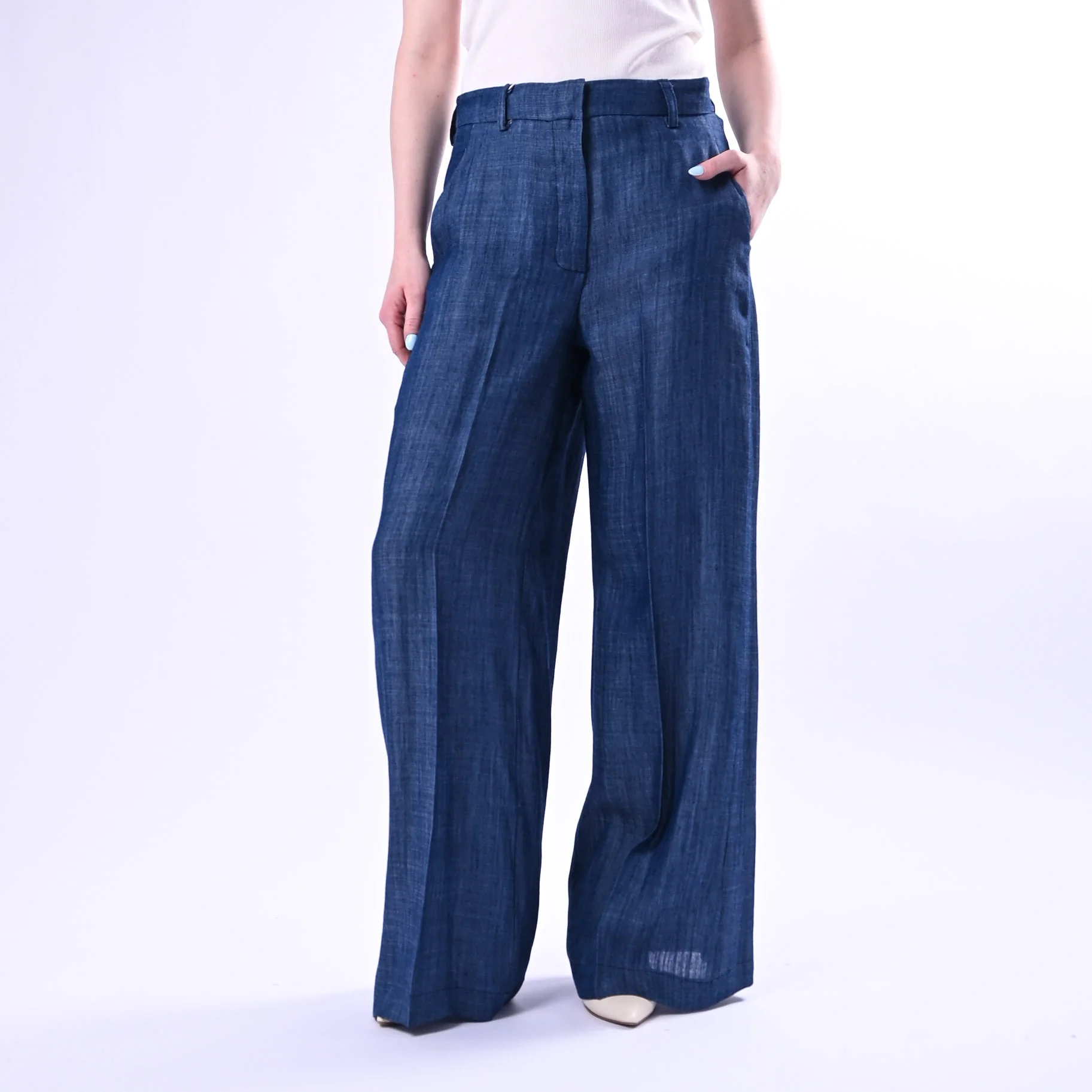 MOTEL - PANTALONE PALAZZO FLUIDO CHAMBRAY ART.S26PB87/J - JEANS