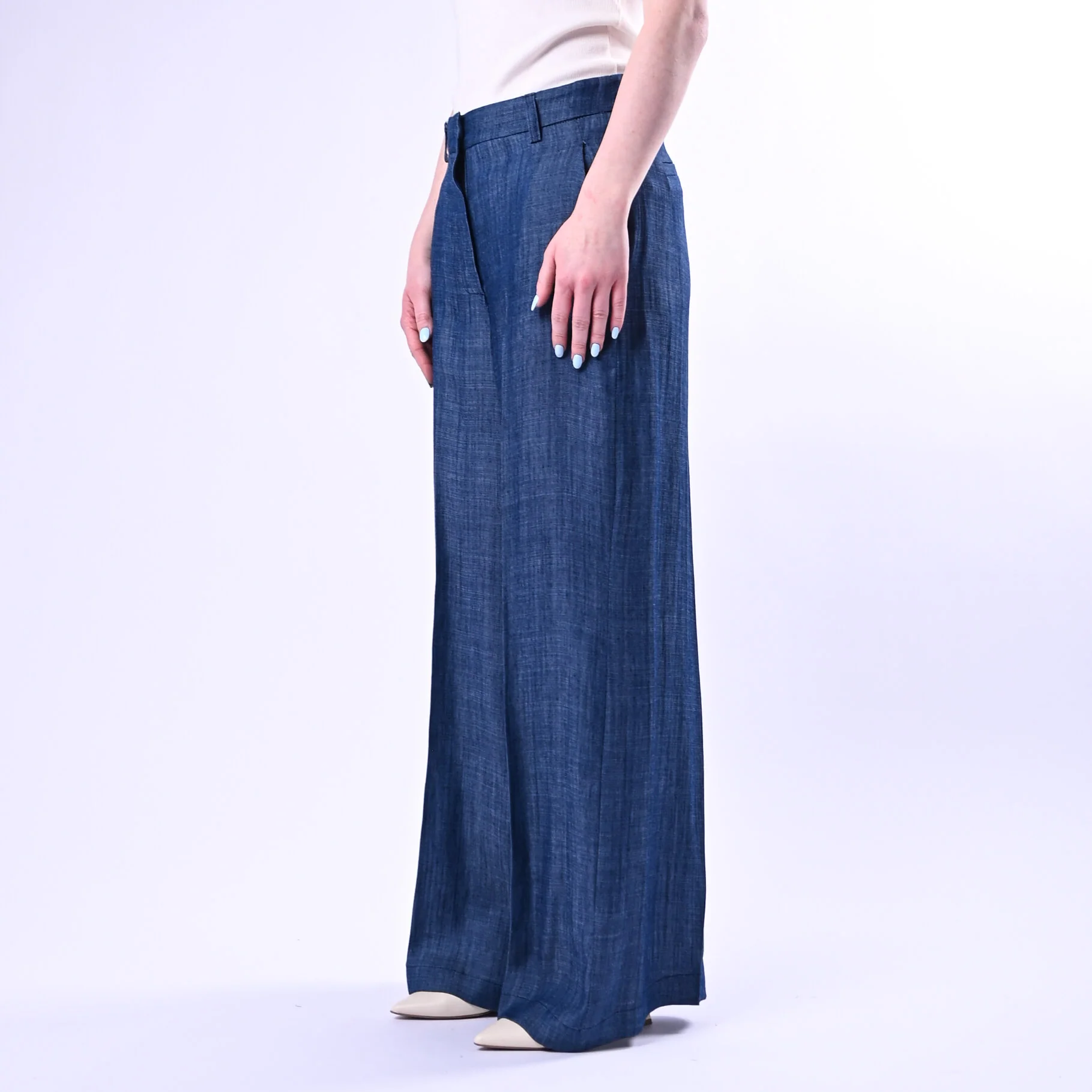 MOTEL - PANTALONE PALAZZO FLUIDO CHAMBRAY ART.S26PB87/J - JEANS - Image 3