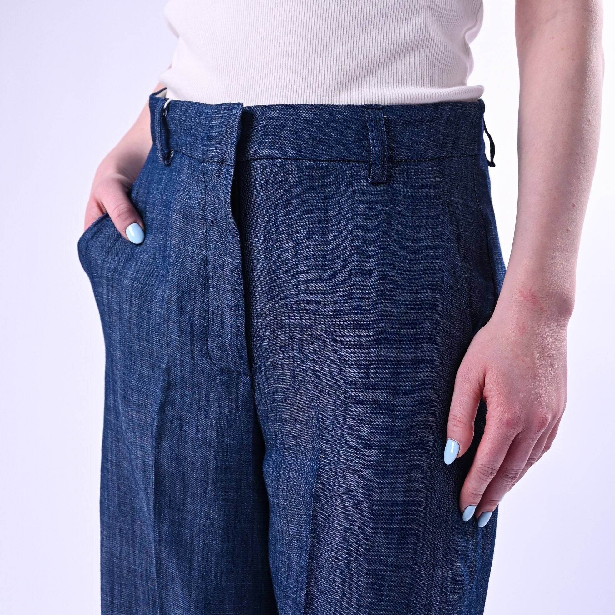 MOTEL - PANTALONE PALAZZO FLUIDO CHAMBRAY ART.S26PB87/J - JEANS - Image 5