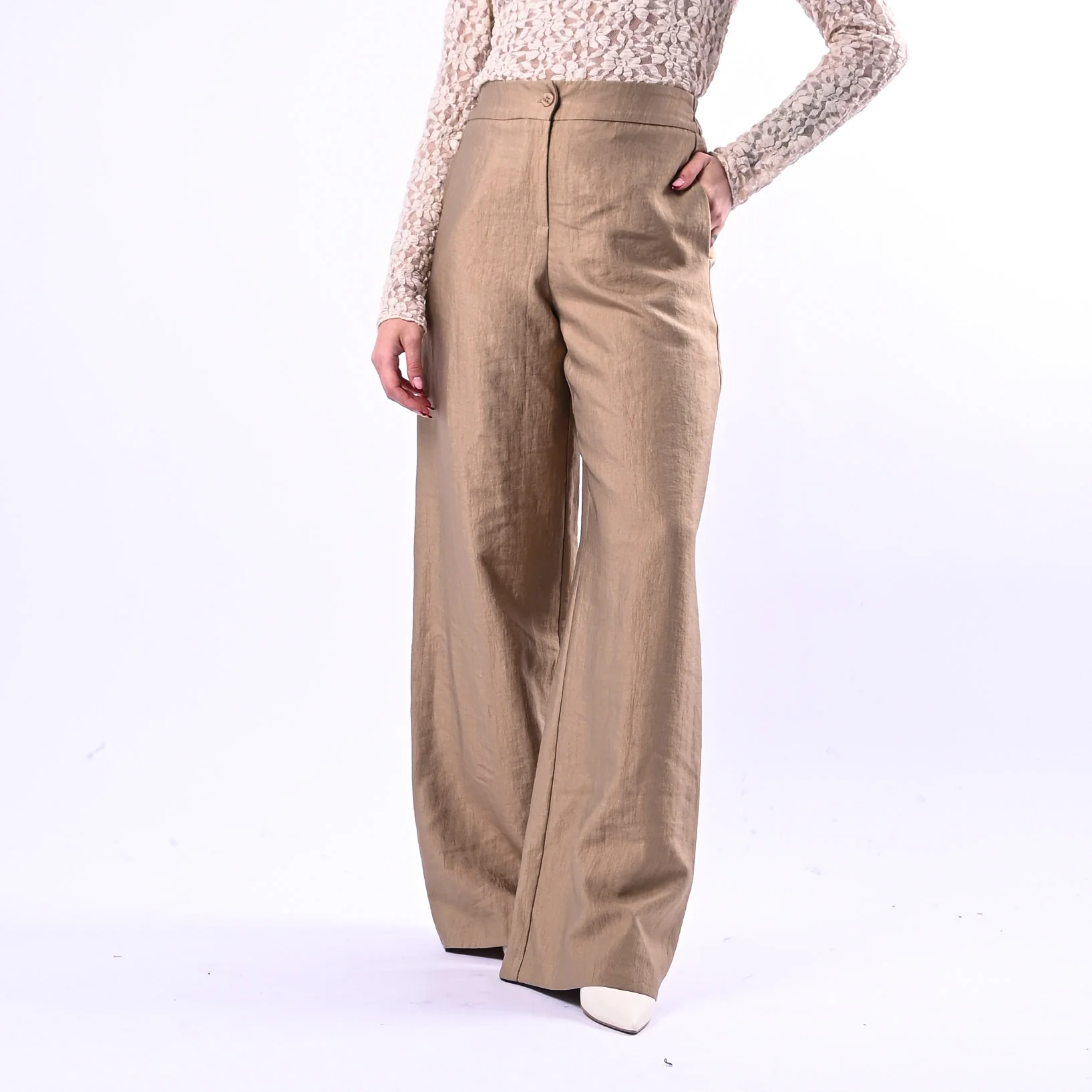 MOTEL - PANTALONE PALAZZO IN SHANTUNG ART.26P3807 - BISCOTTO