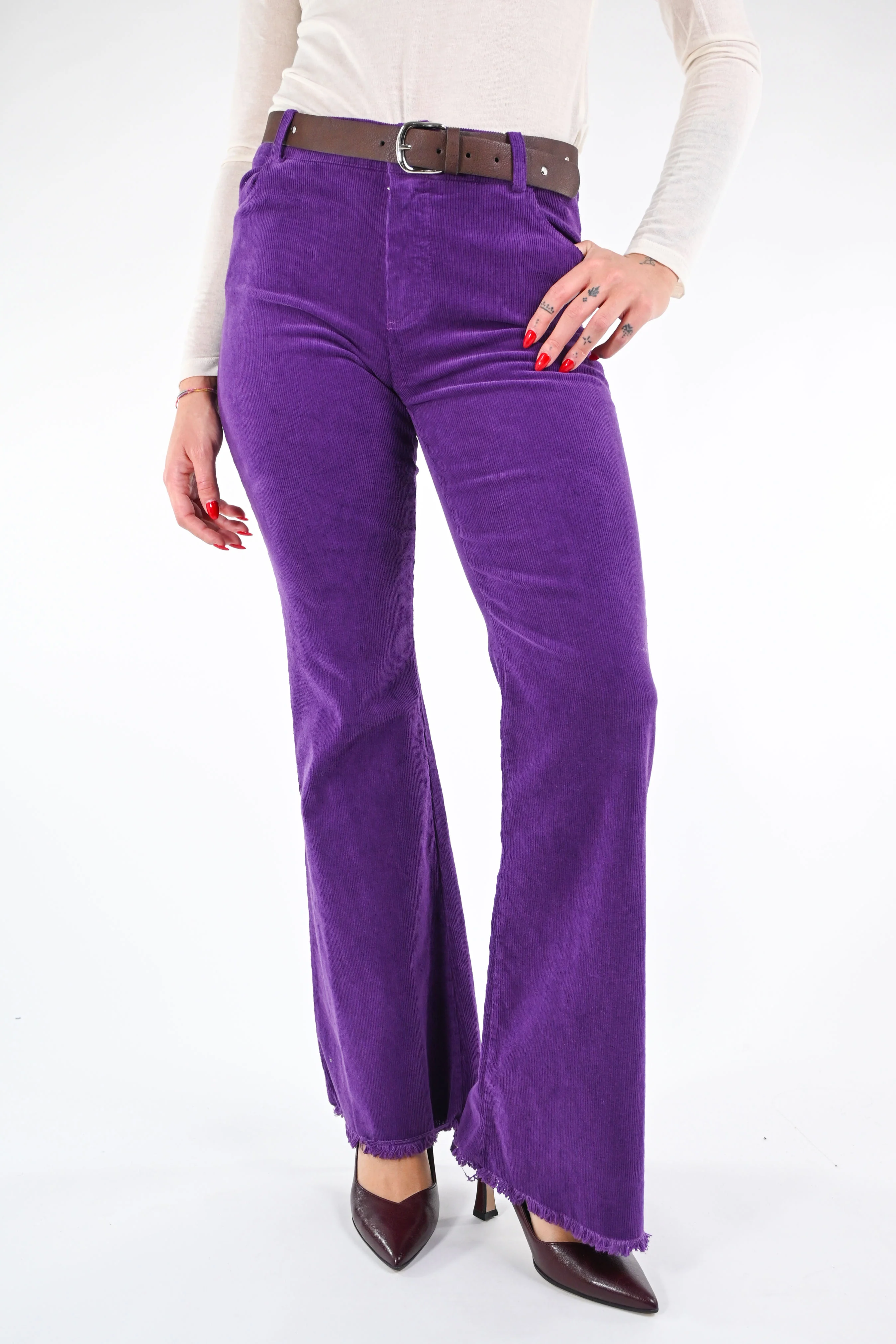 MOTEL - PANTALONE TROMBETTA IN VELLUTO ART.PA5408 - VIOLA