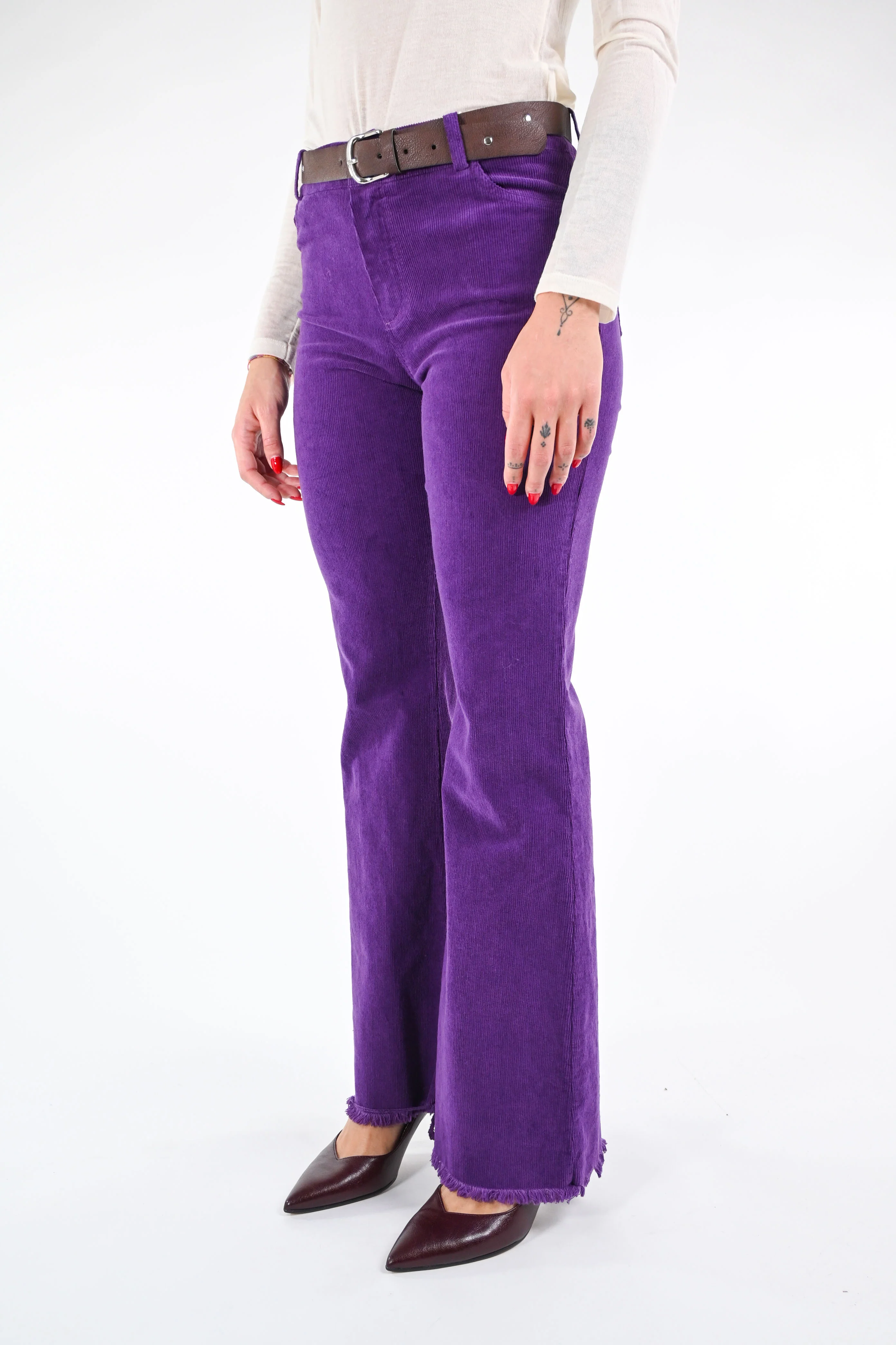 MOTEL - PANTALONE TROMBETTA IN VELLUTO ART.PA5408 - VIOLA - Image 3