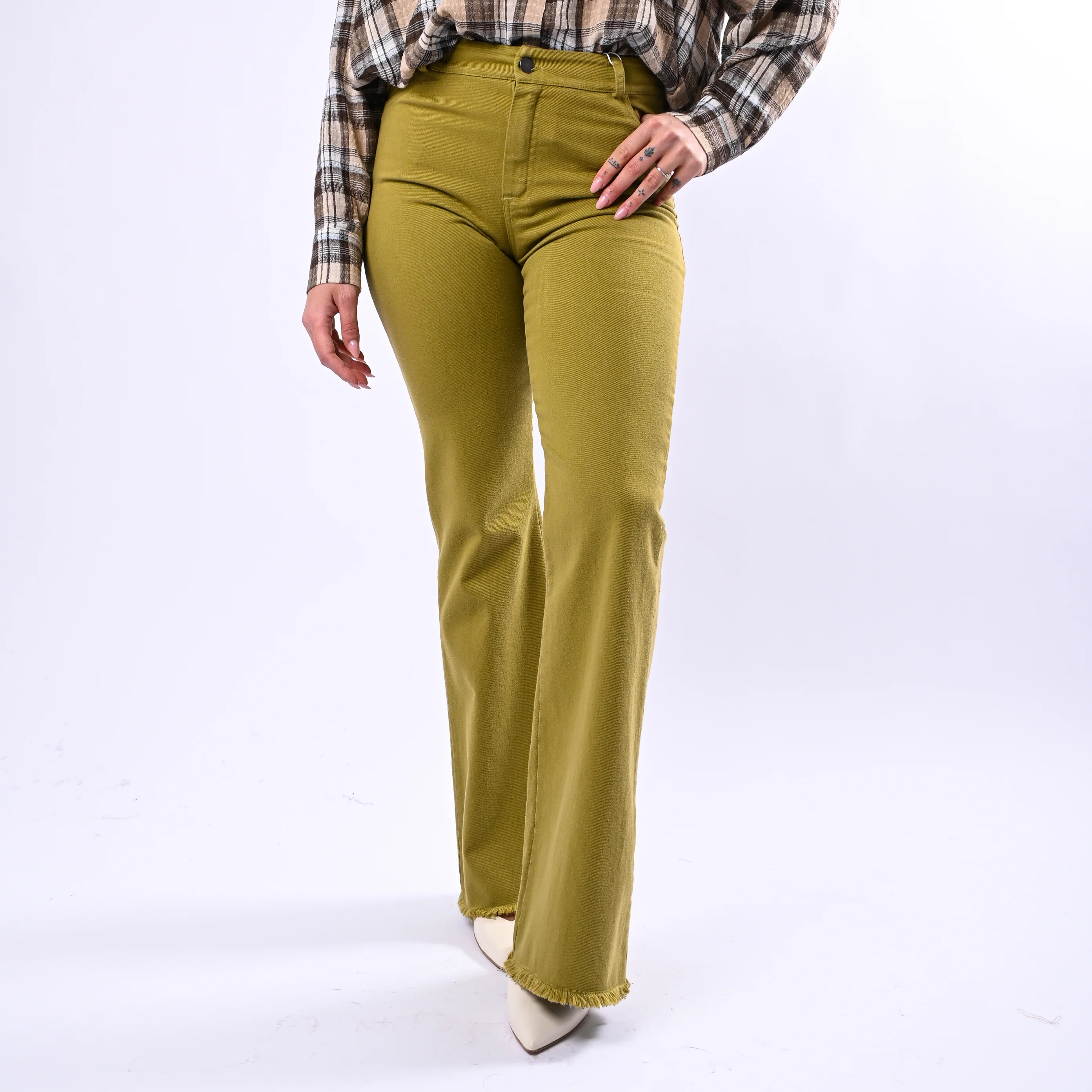 MOTEL- PANTALONE TROMBETTA SFRANGIATO ART.PA5427 - BULL DENIM OLIO