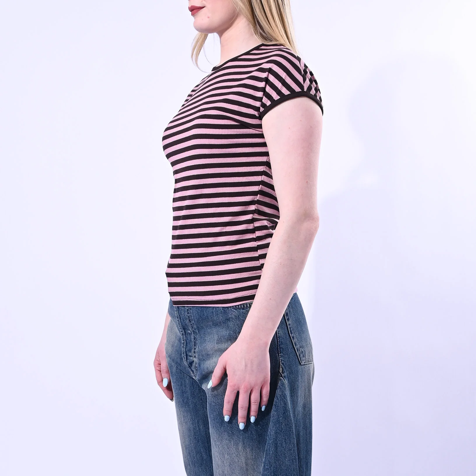 MOTEL - T-SHIRT GIROCOLLO COSTINA A RIGHE ART. 1304J/MR - MORO/ROSA - Image 3