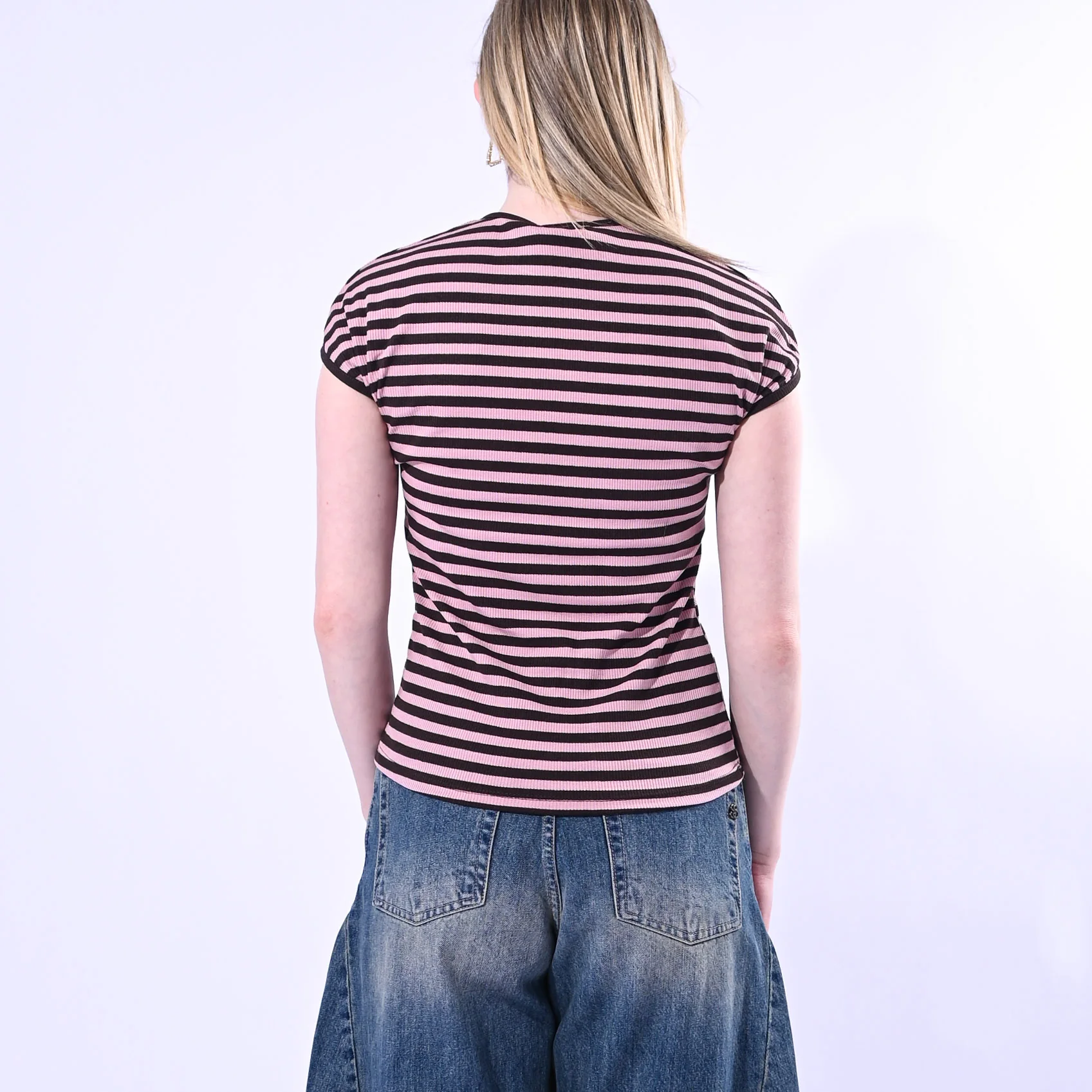 MOTEL - T-SHIRT GIROCOLLO COSTINA A RIGHE ART. 1304J/MR - MORO/ROSA - Image 4
