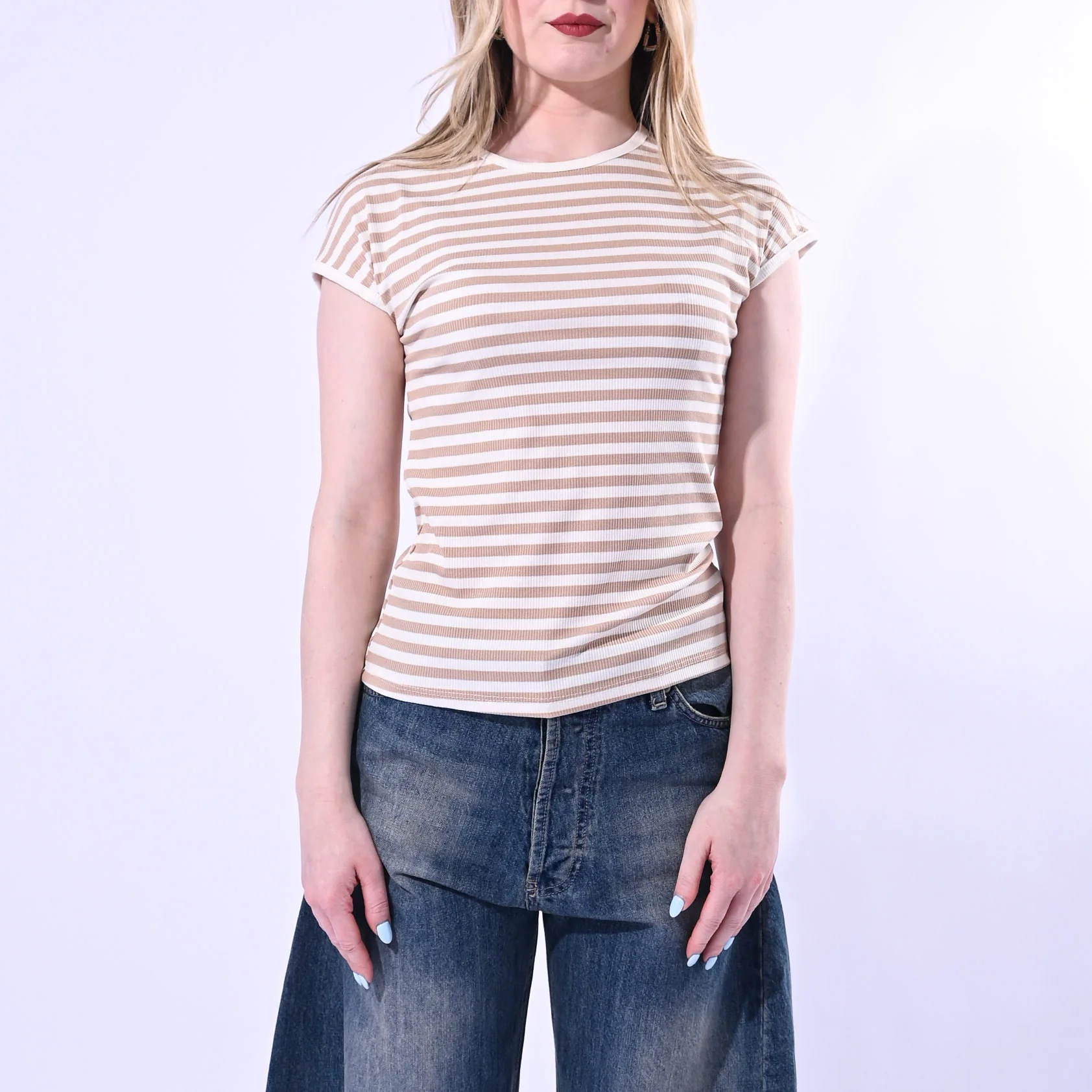 MOTEL - T-SHIRT GIROCOLLO COSTINA A RIGHE ART. 1304J/PBE - PANNA/BEIGE - Image 2