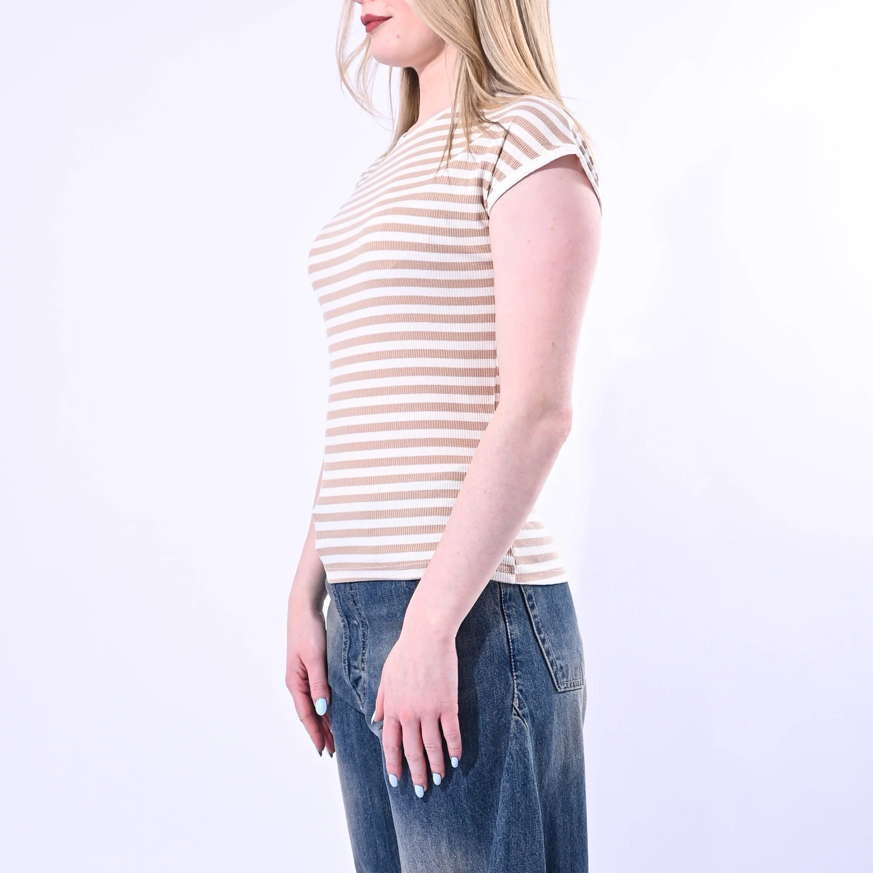 MOTEL - T-SHIRT GIROCOLLO COSTINA A RIGHE ART. 1304J/PBE - PANNA/BEIGE - Image 3