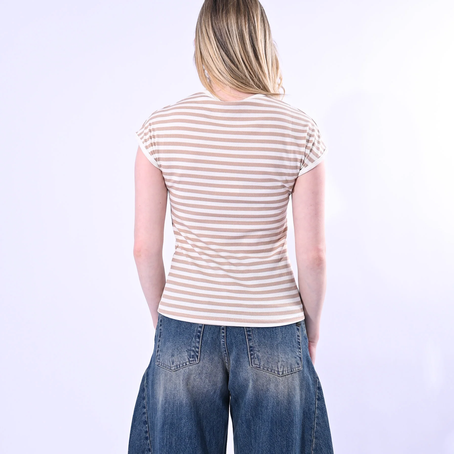 MOTEL - T-SHIRT GIROCOLLO COSTINA A RIGHE ART. 1304J/PBE - PANNA/BEIGE - Image 4