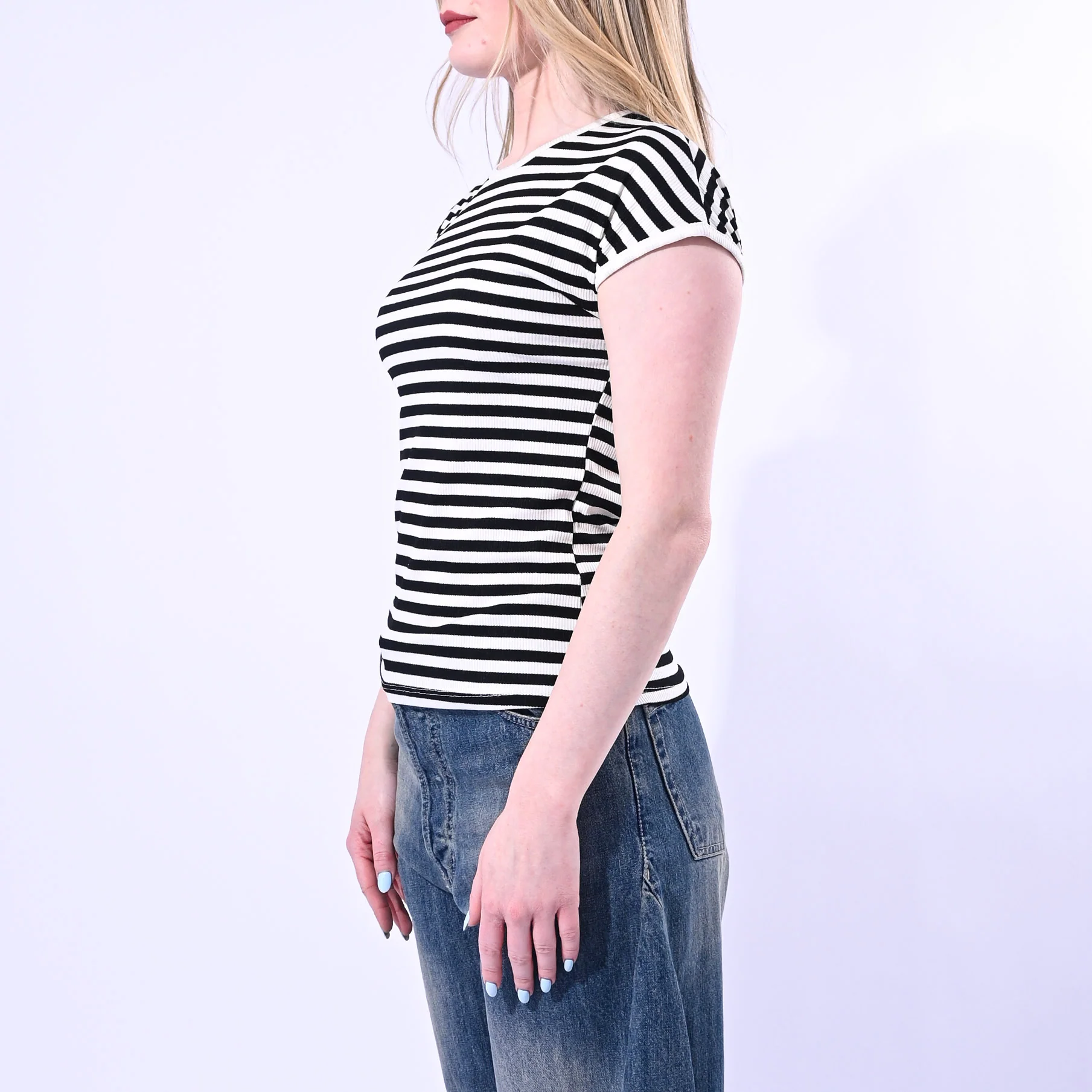 MOTEL - T-SHIRT GIROCOLLO COSTINA A RIGHE ART. 1304J/PN - PANNA/NERO - Image 3